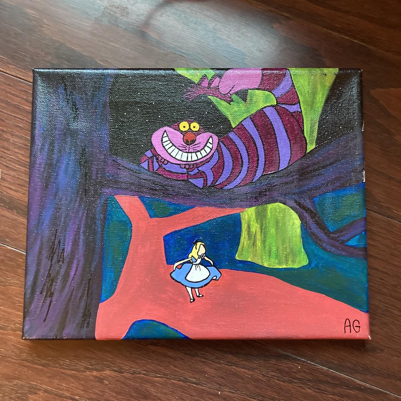 Alice in wonderland Cheshire Cat acrylic painting on... - Depop