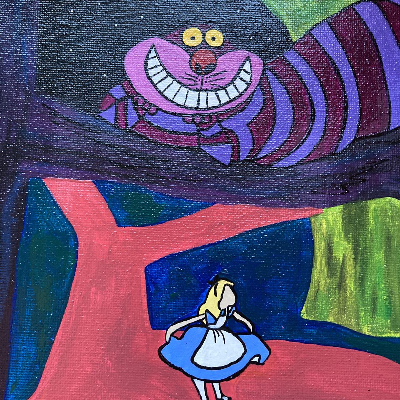 Alice in wonderland Cheshire Cat acrylic painting on... - Depop