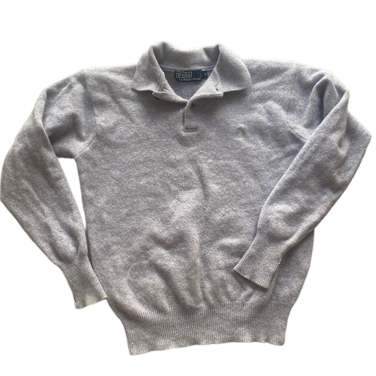 Grey Ralph Lauren long sleeve polo jumper size M.... - Depop