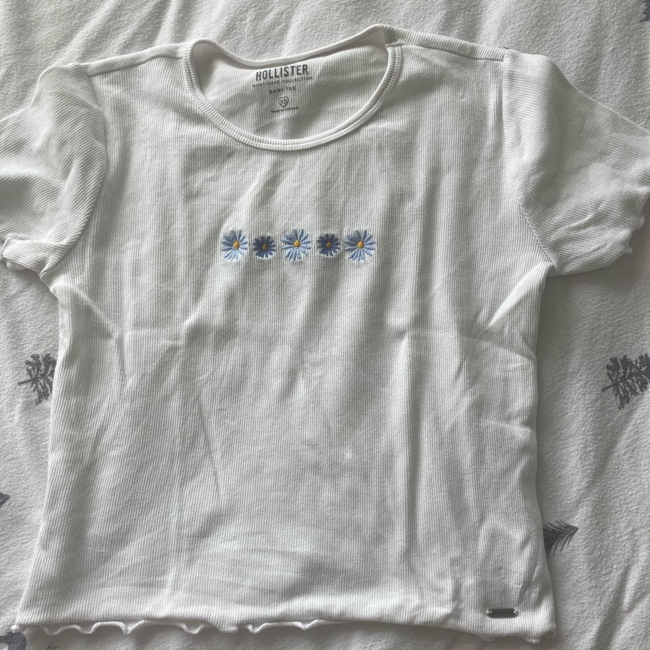 hollister baby tee with embroidered flowers perfect... - Depop