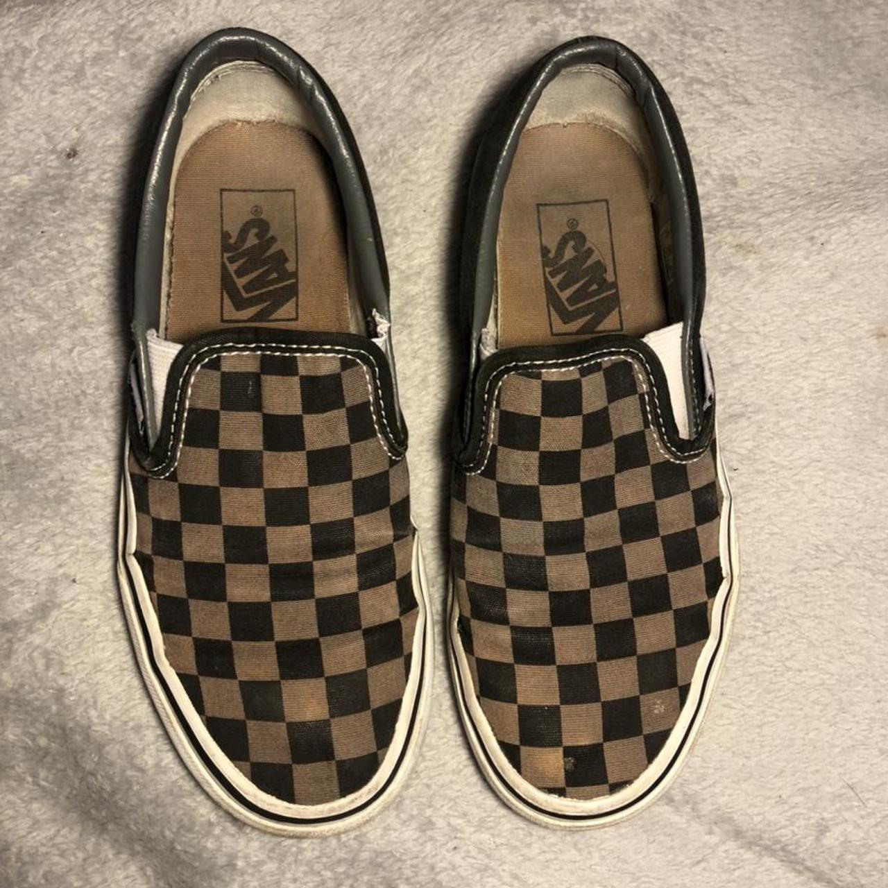 classic black grey slip on checkered vans. clearly... - Depop