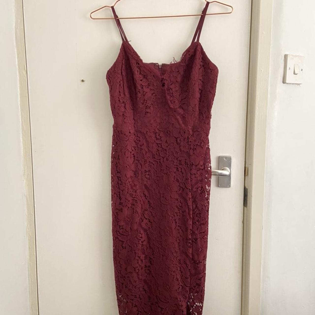 V neck wine red lace woman’s dress with adjustable... - Depop