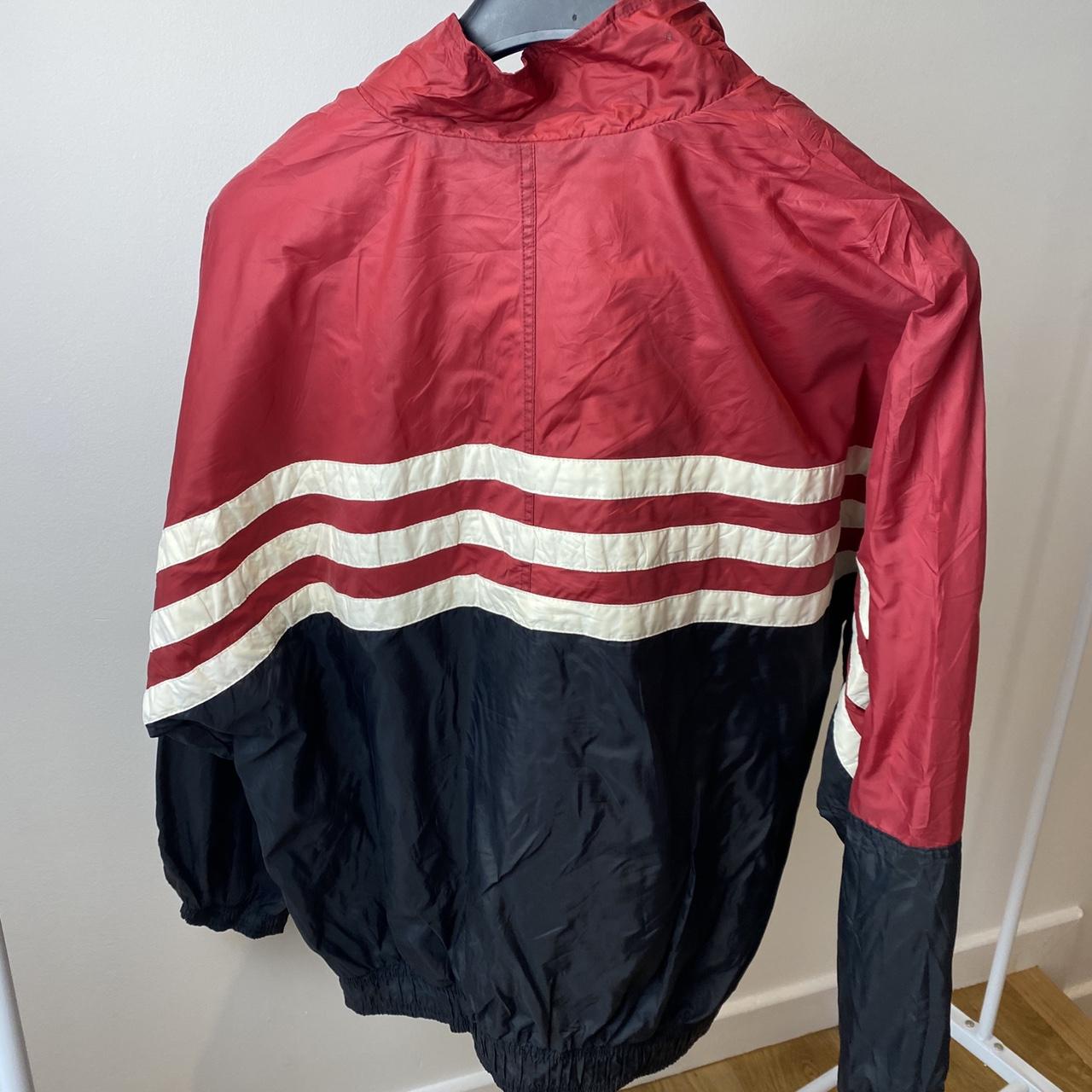 Retro Adidas Jacket/Windbreaker in black red and... - Depop
