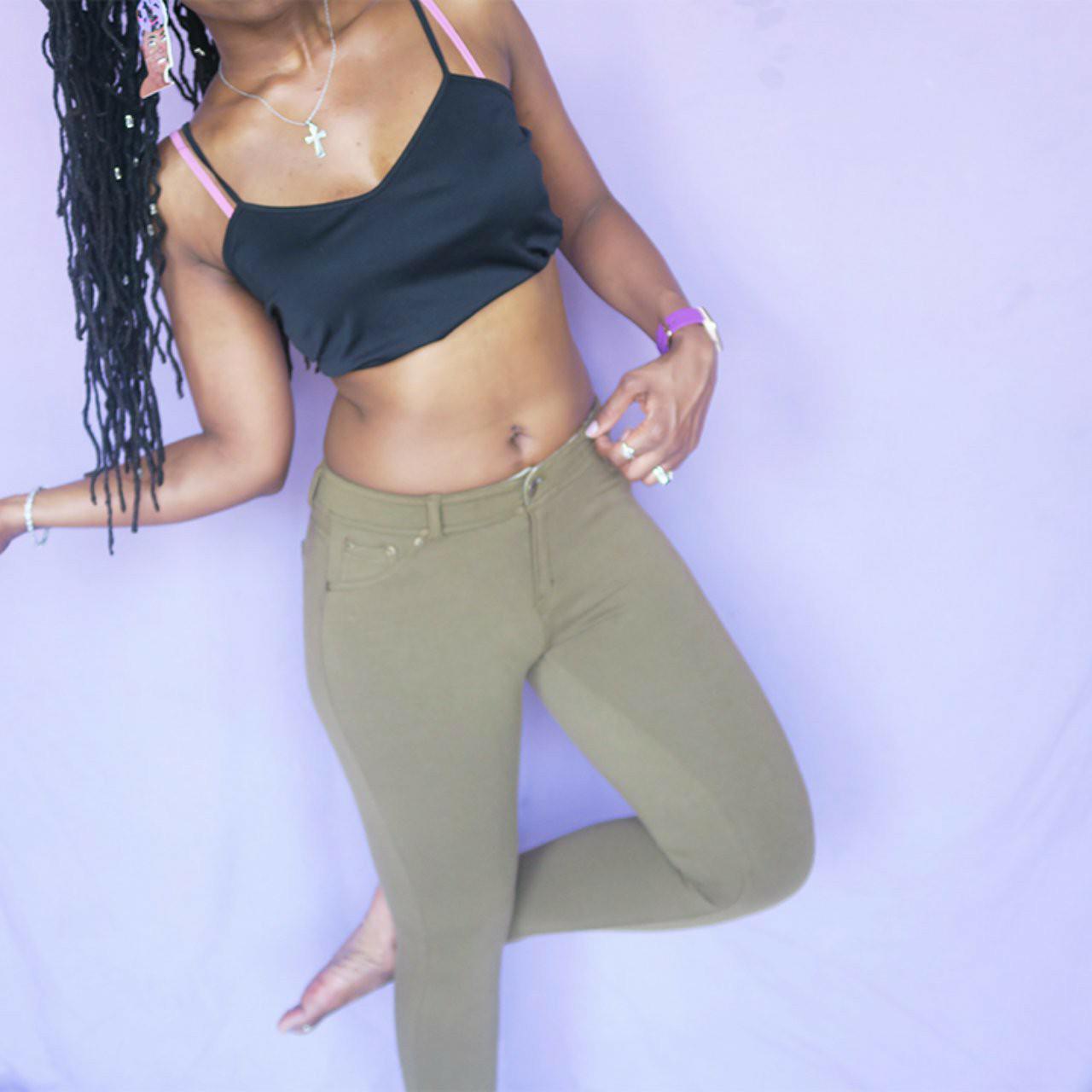 Like an Angel stretch jeggings in the olive green. Depop