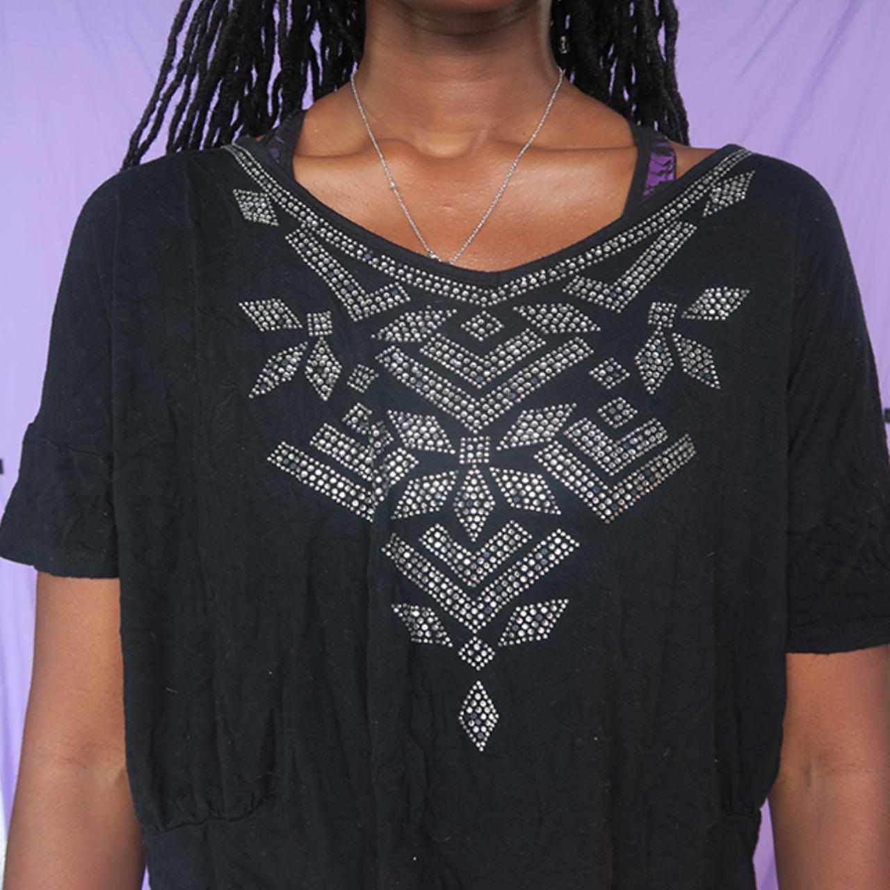 Women's Black and Silver T-shirt (2)