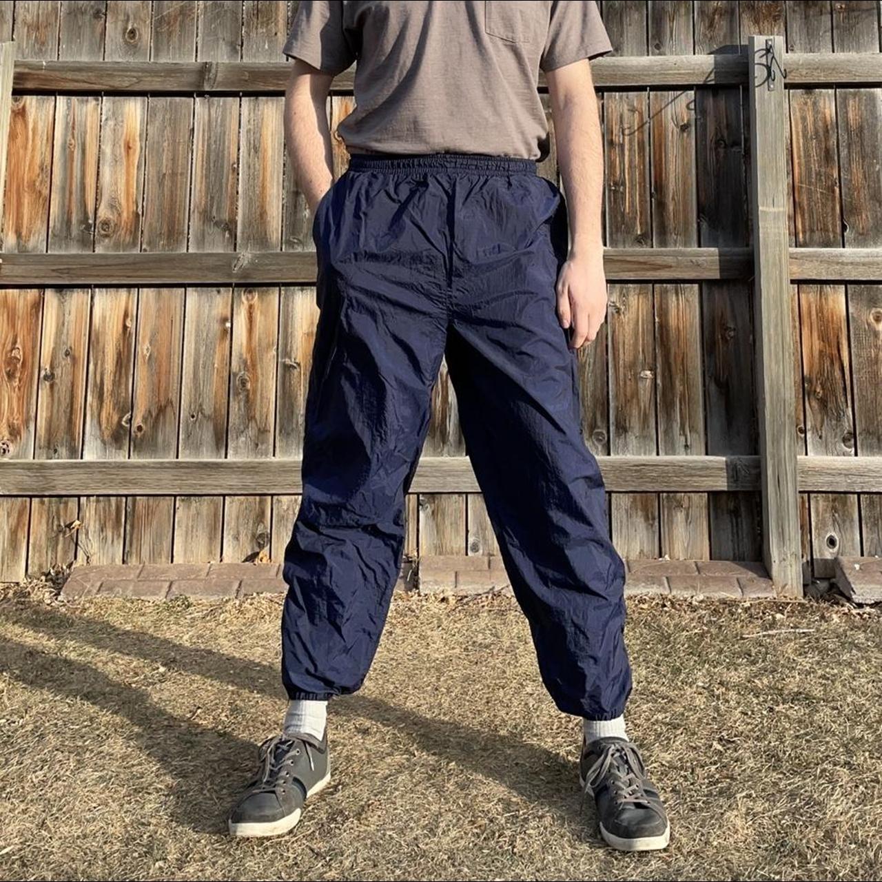 Vintage 90s navy blue lined nylon track pants. Great