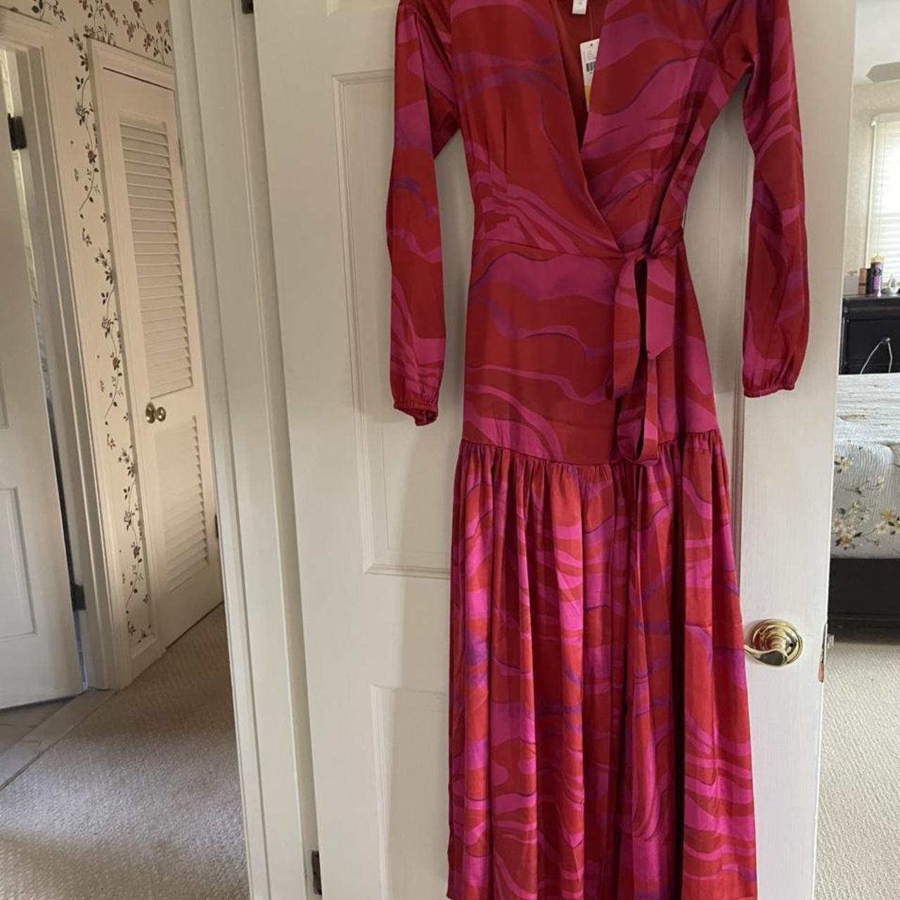 Beautiful multi colored satin wrap dress from... - Depop