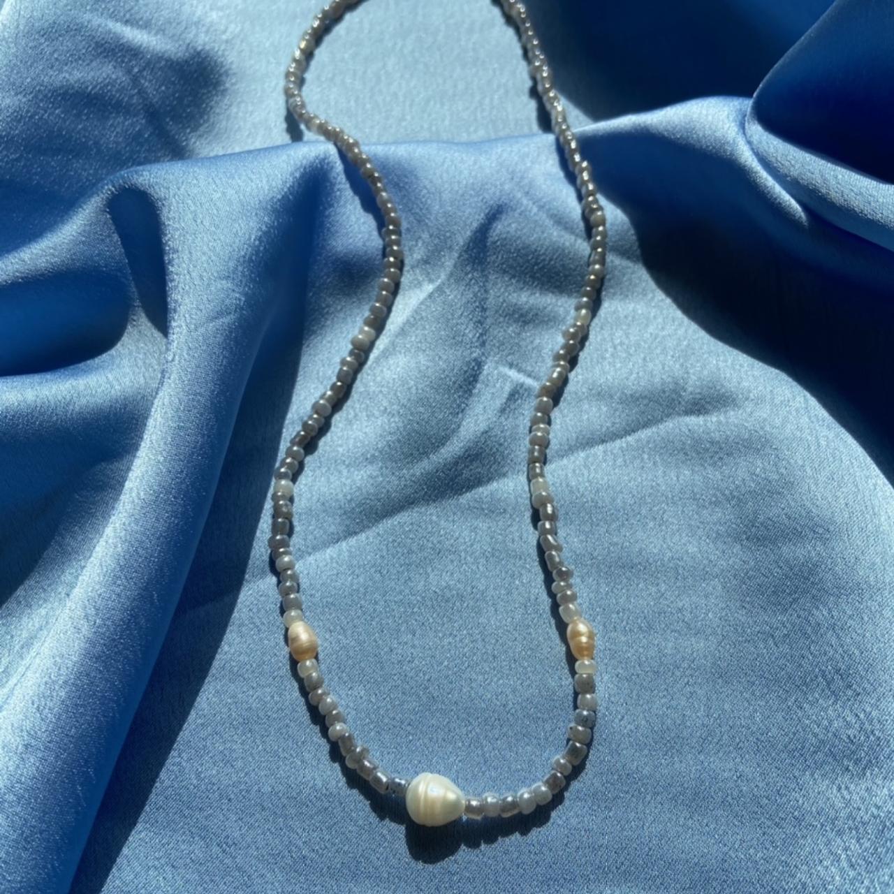 Beaded necklace with sweetwaterpearls Length 42 cm... Depop