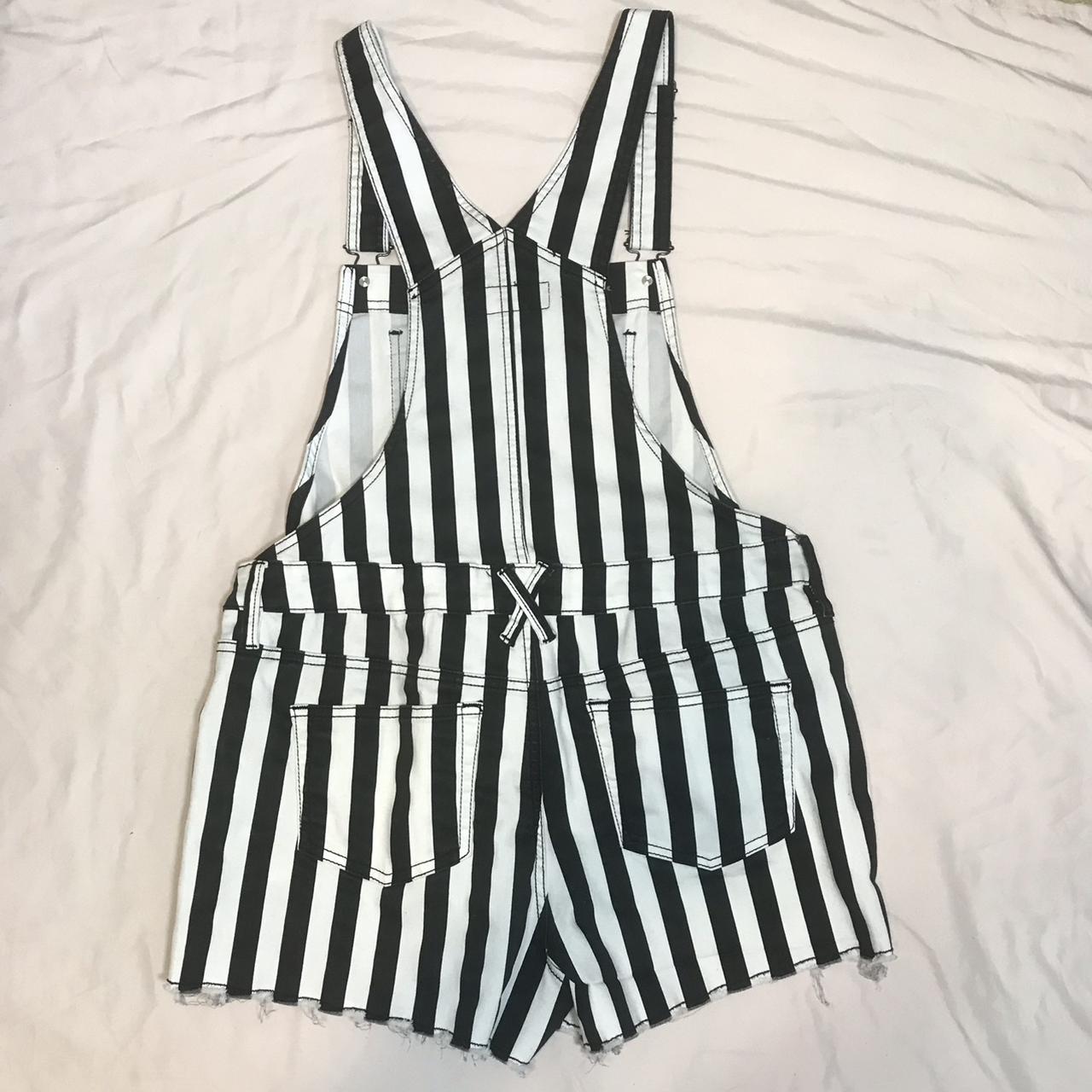 Hot Topic black & white striped overalls/shortalls,... - Depop