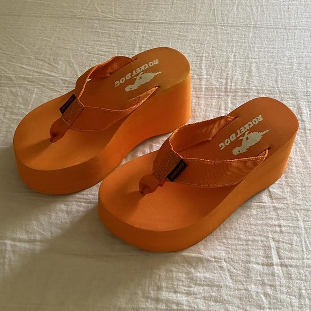 vintage Y2K Rocket Dog Flip Flop Platform Orange... Depop