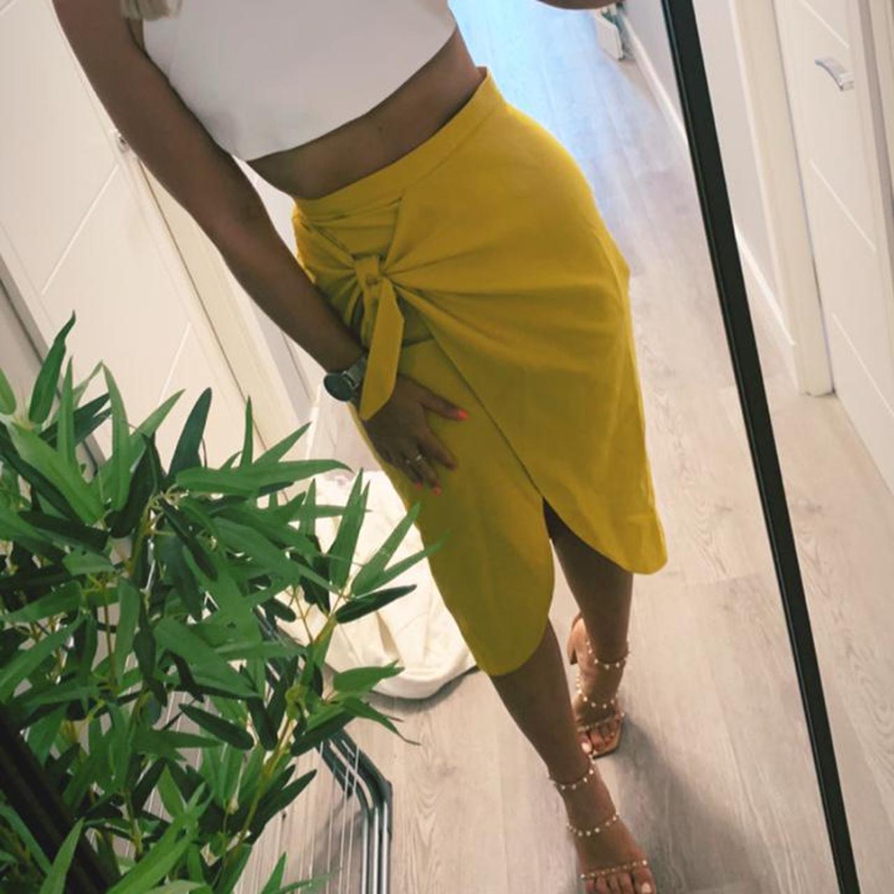 Yellow River Island midi skirt with tie front size Depop