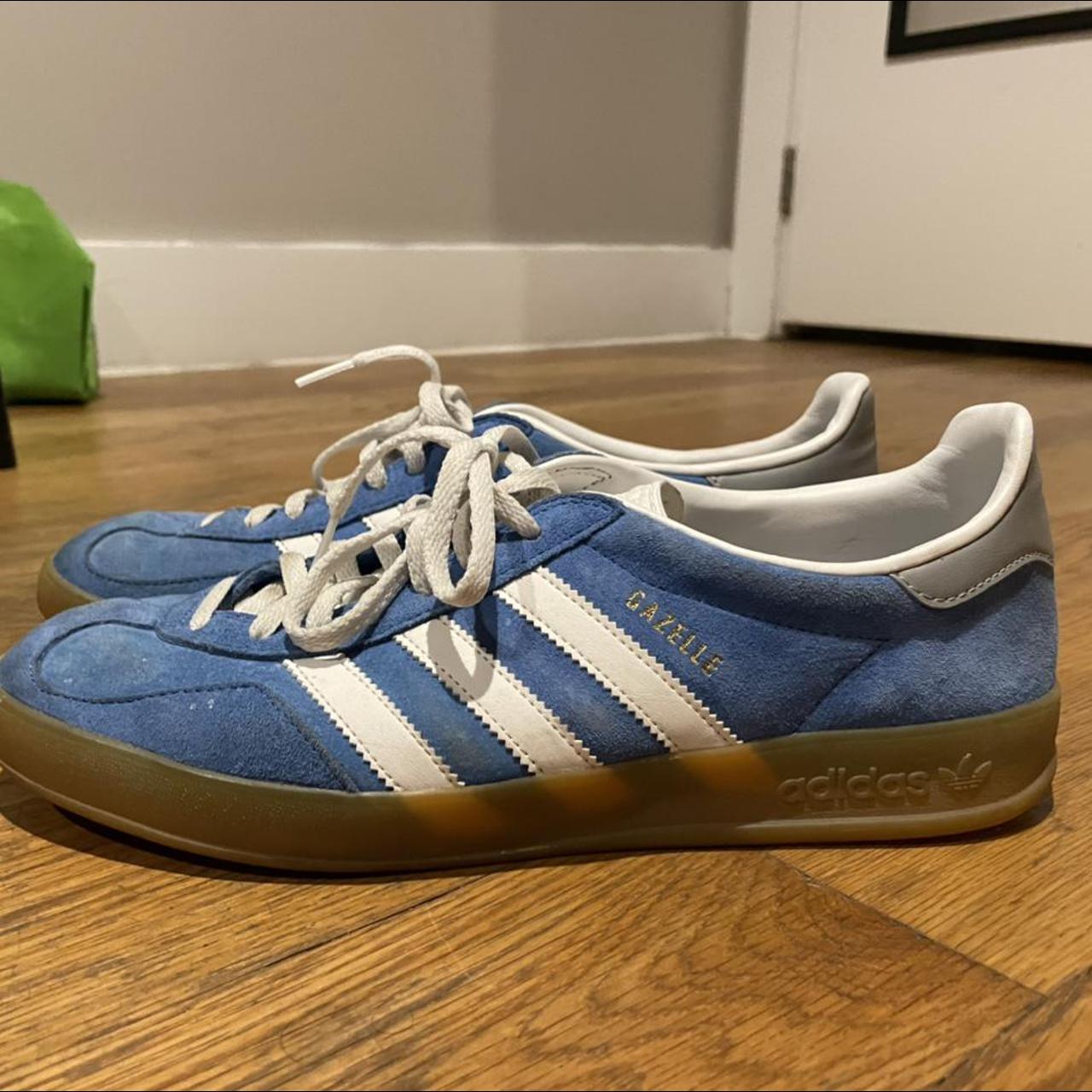 Baby Blue Adidas Gazelle gum sole. Slightly used but... - Depop