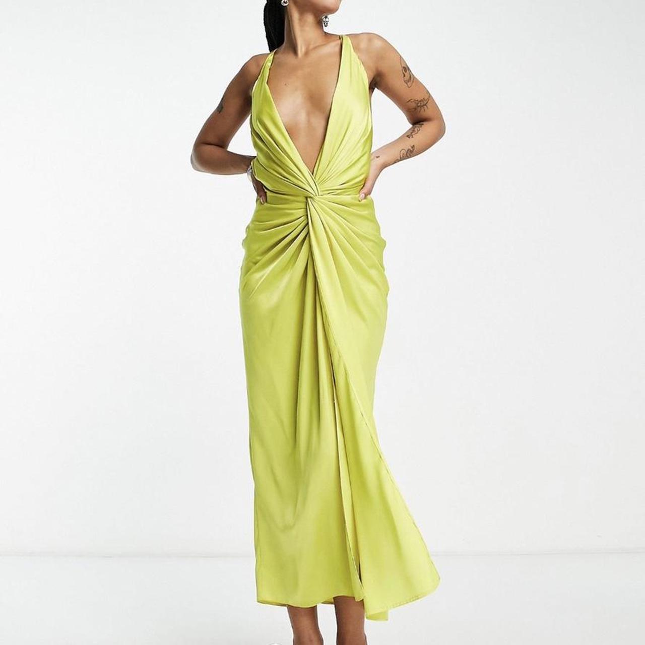 ASOS Women's Green and Yellow Dress Depop