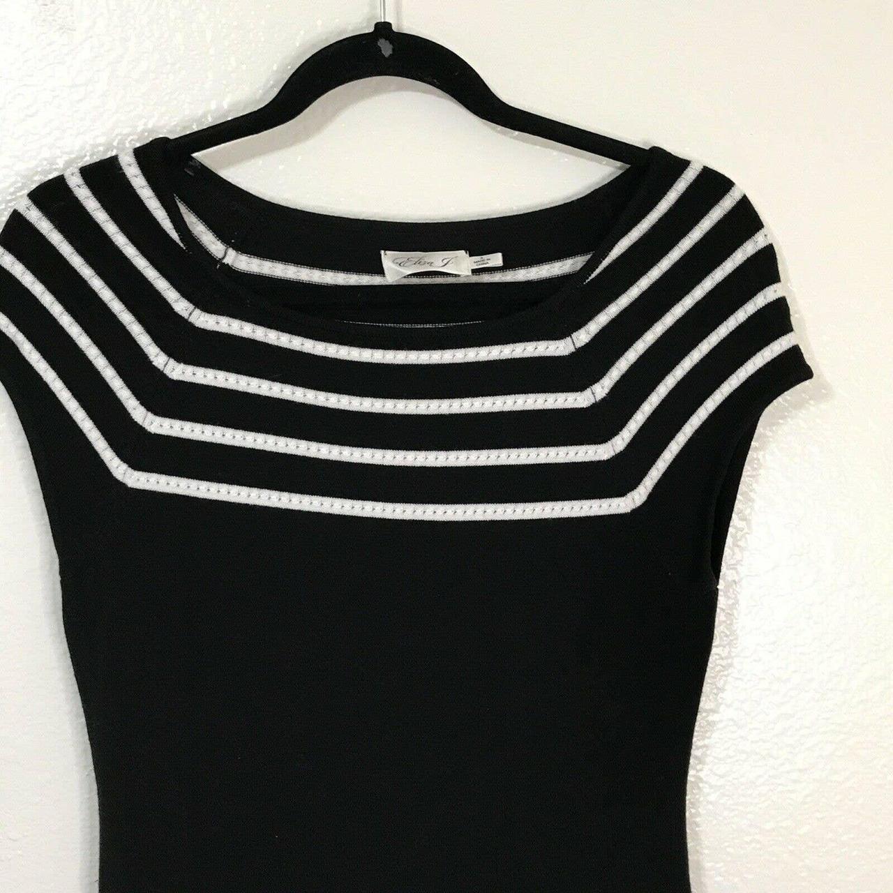 Black and white knit fit and flare dress Stripe... - Depop