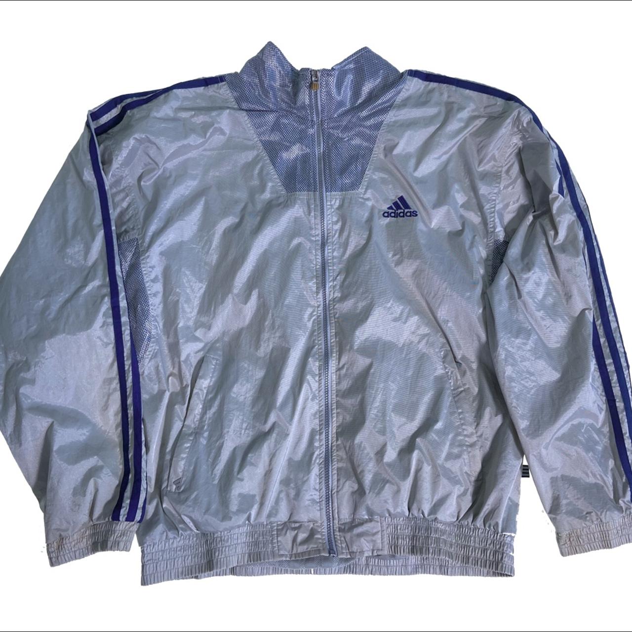 Vintage Adidas Track Jacket Silver Grey Blue Size:... - Depop