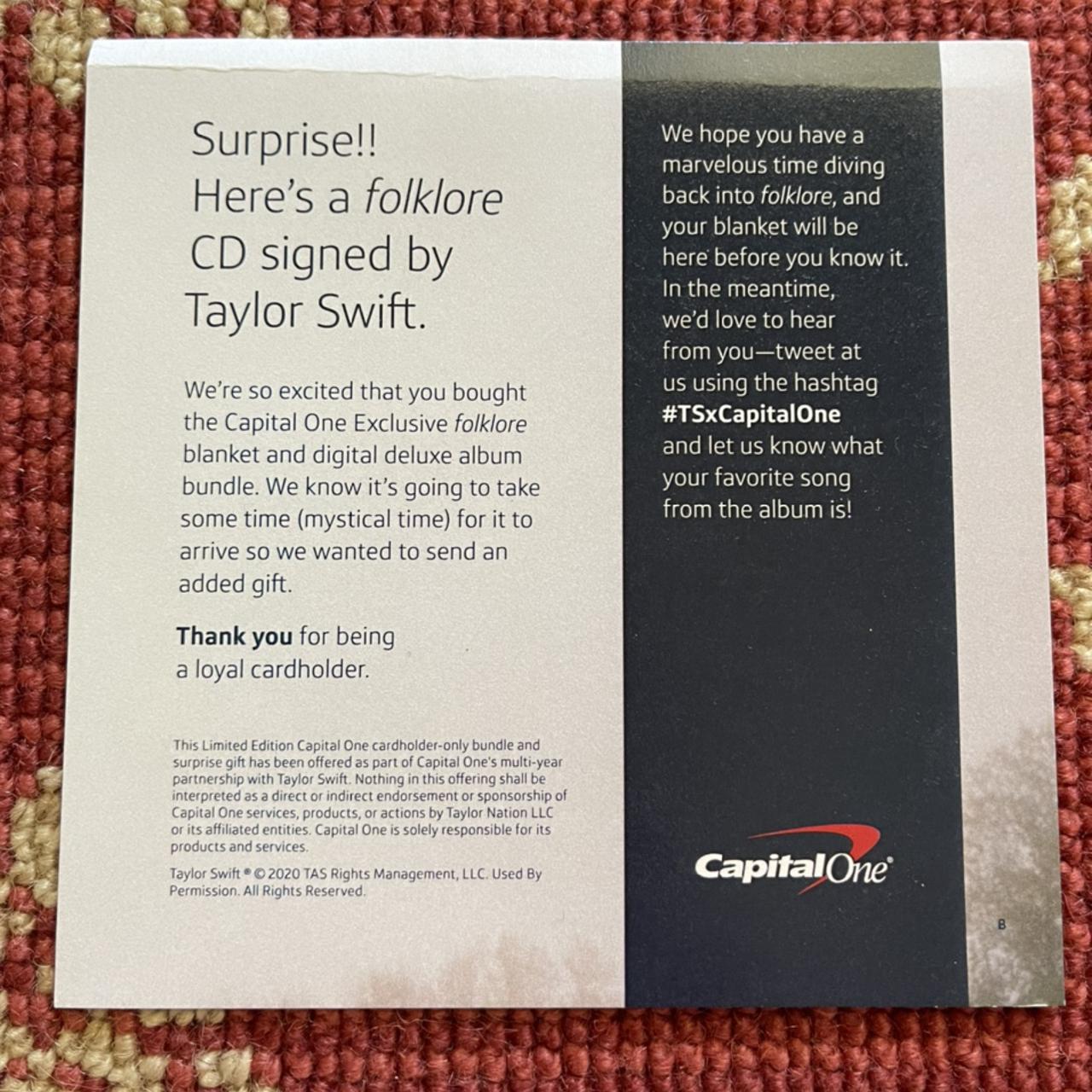 Taylor swift capital one cardholder exclusive deals folklore blanket