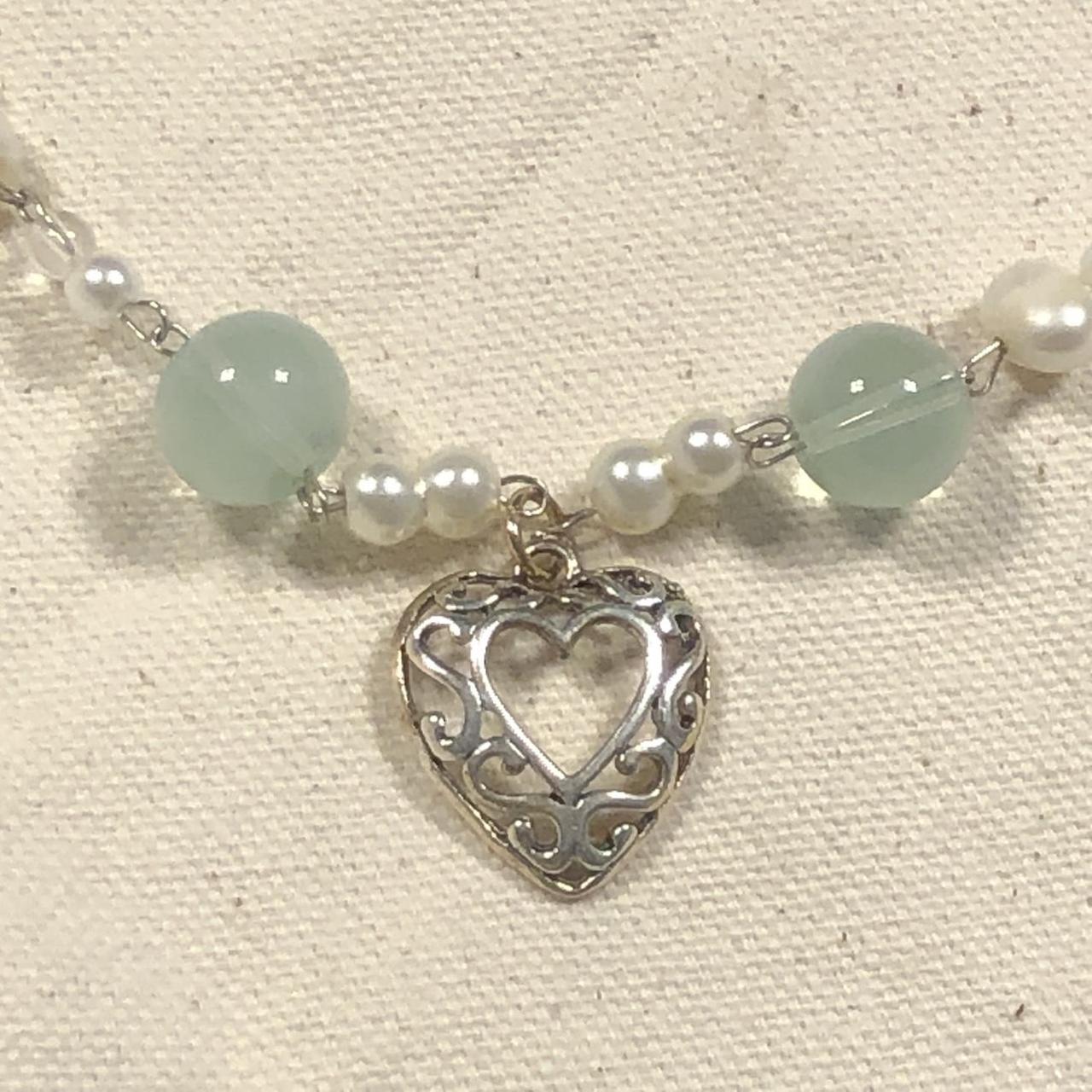 handmade beaded heart necklace with rose quartz... Depop