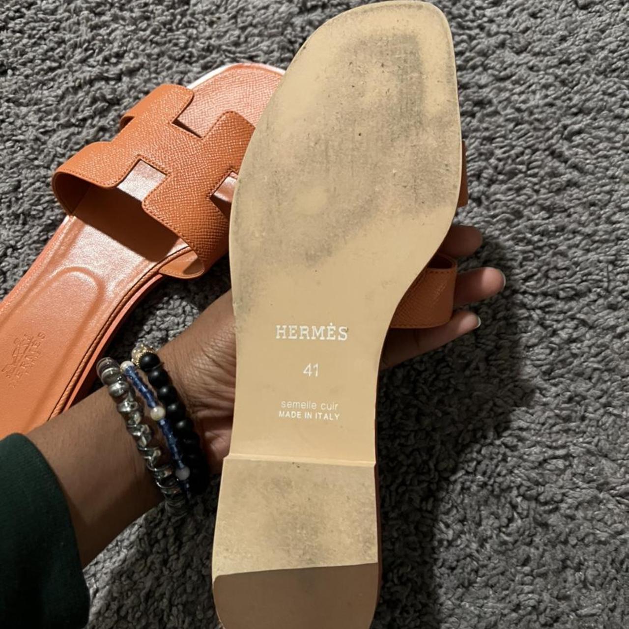 Hermes Women's Orange Slides Depop