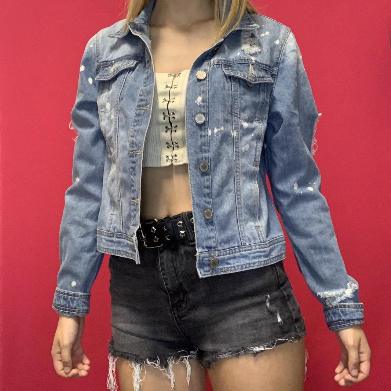 light wash ripped denim jacket