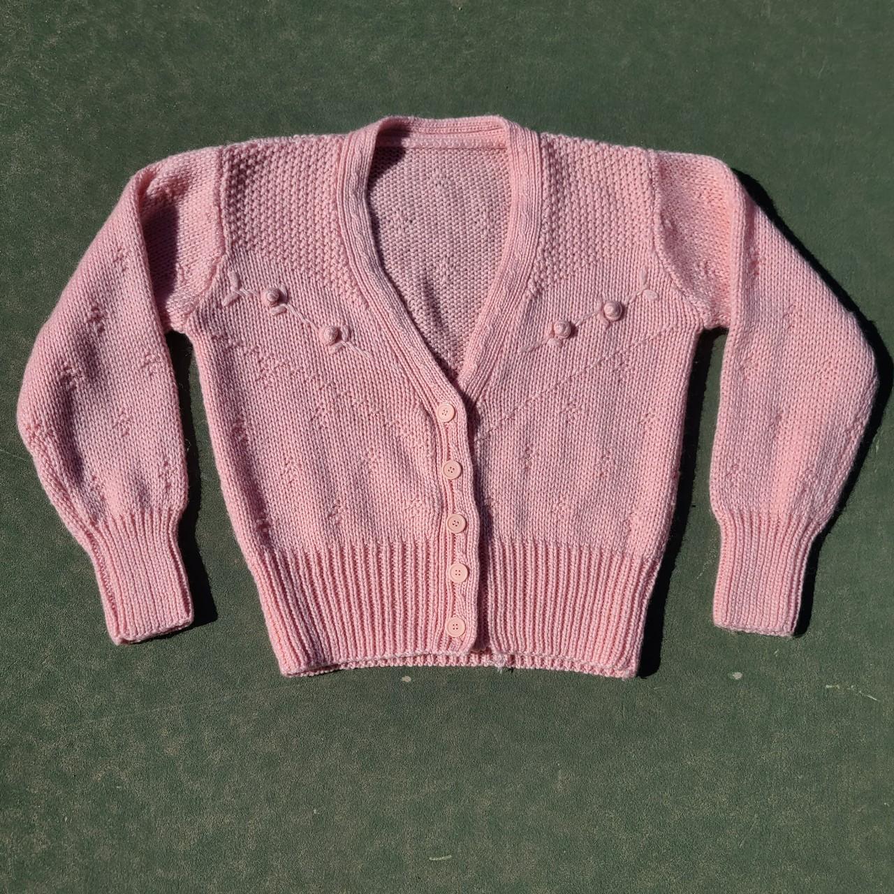 Pink Cardigan Light pink knit cardigan with floral... - Depop