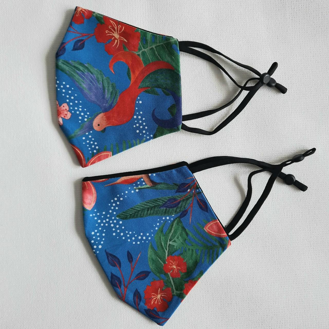 Handmade Face Mask Blue Tropical Bird Face... - Depop