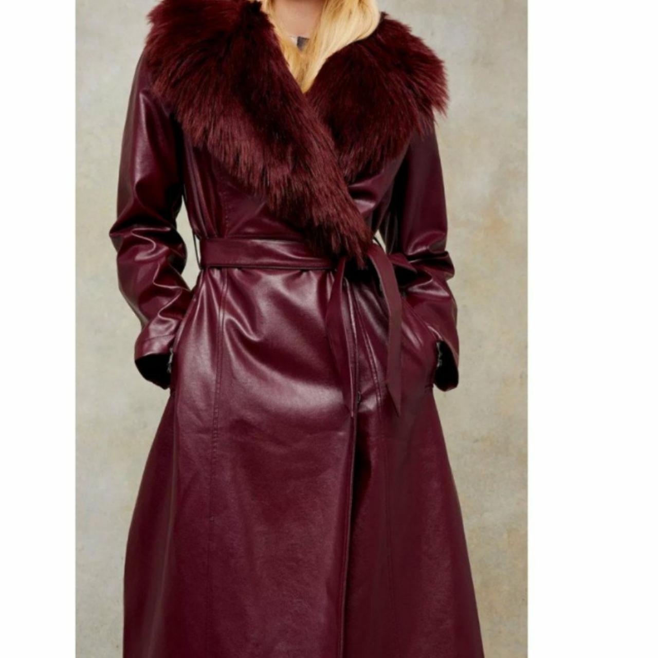 😍!!LOOKING FOR THIS COAT !!😍 BURGANDY PU Faux Fur... - Depop