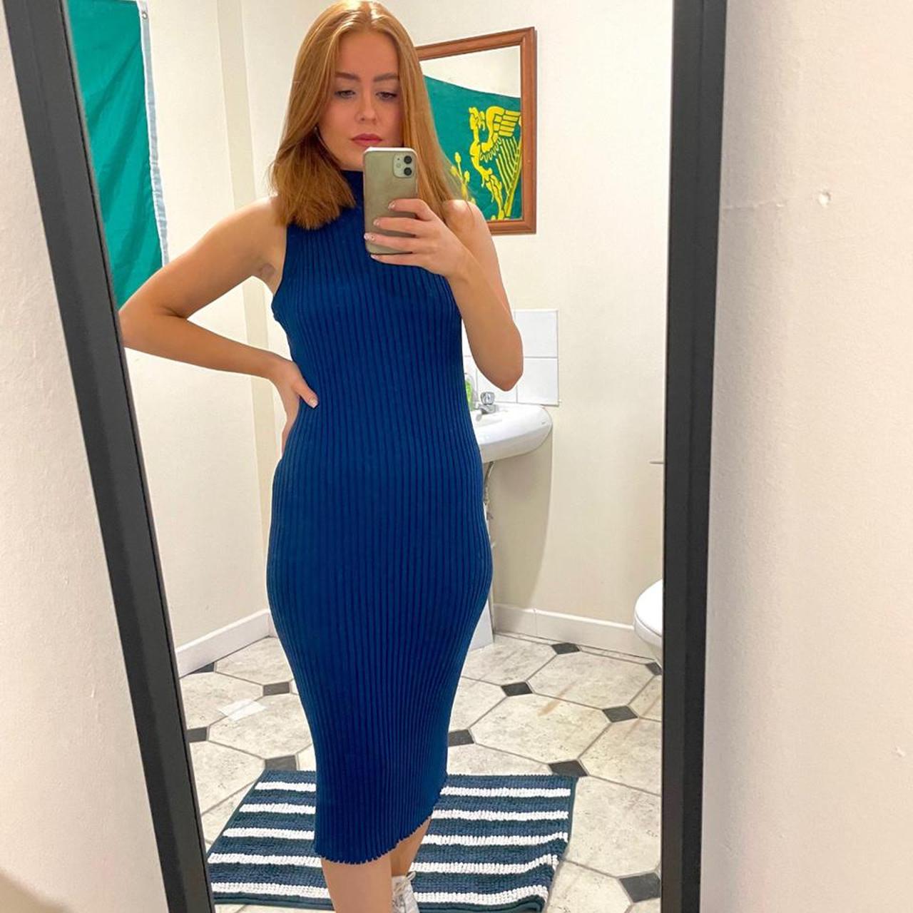 blue ribbed dress zara