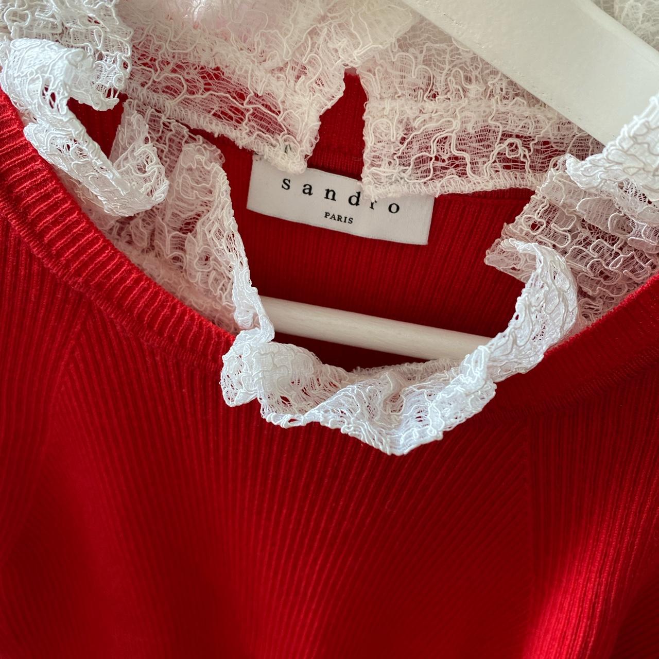 Sandro Red lace sweater Size 3 Brand new - Depop