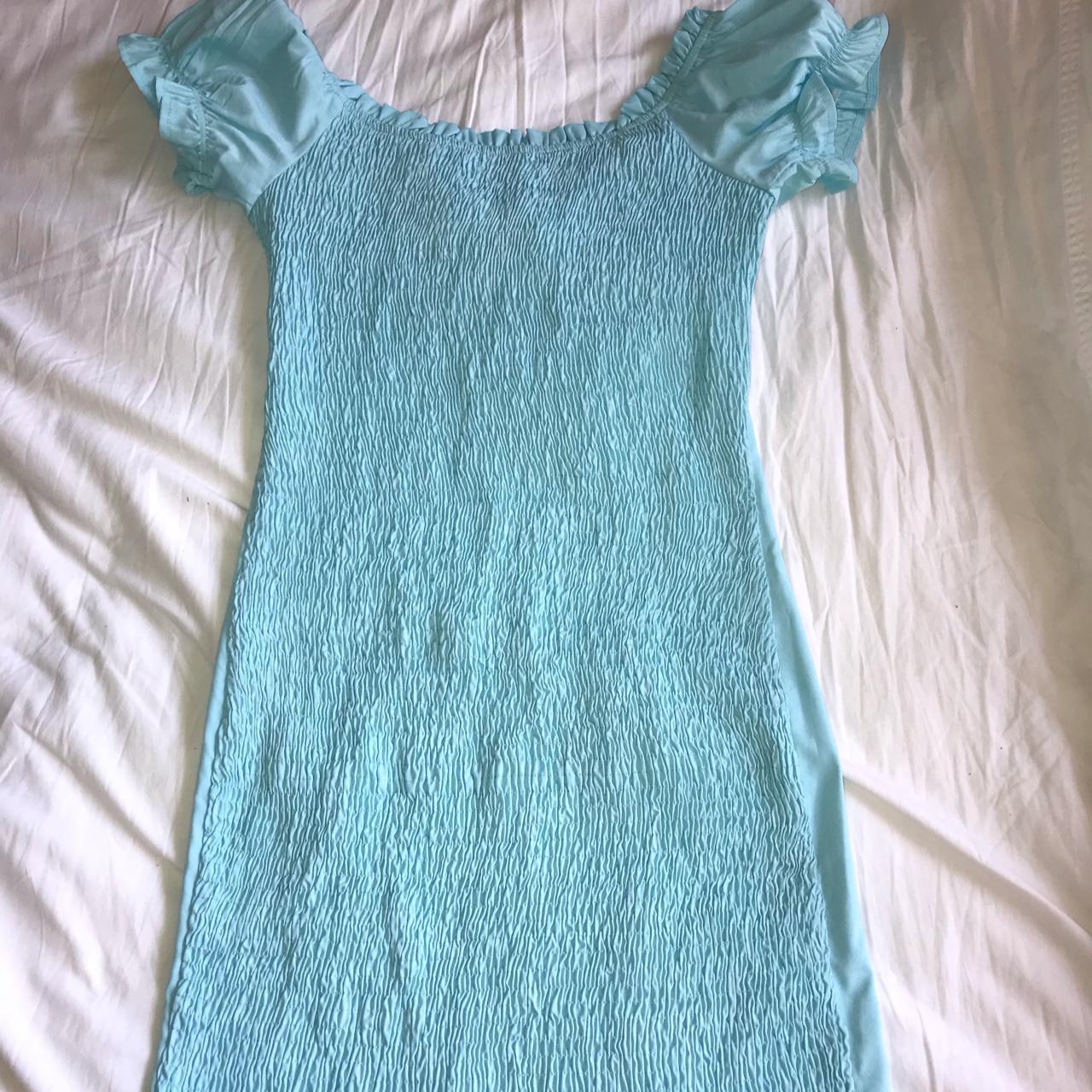 Tigermist blue puff sleeve mini dress ruched/ribbed... - Depop