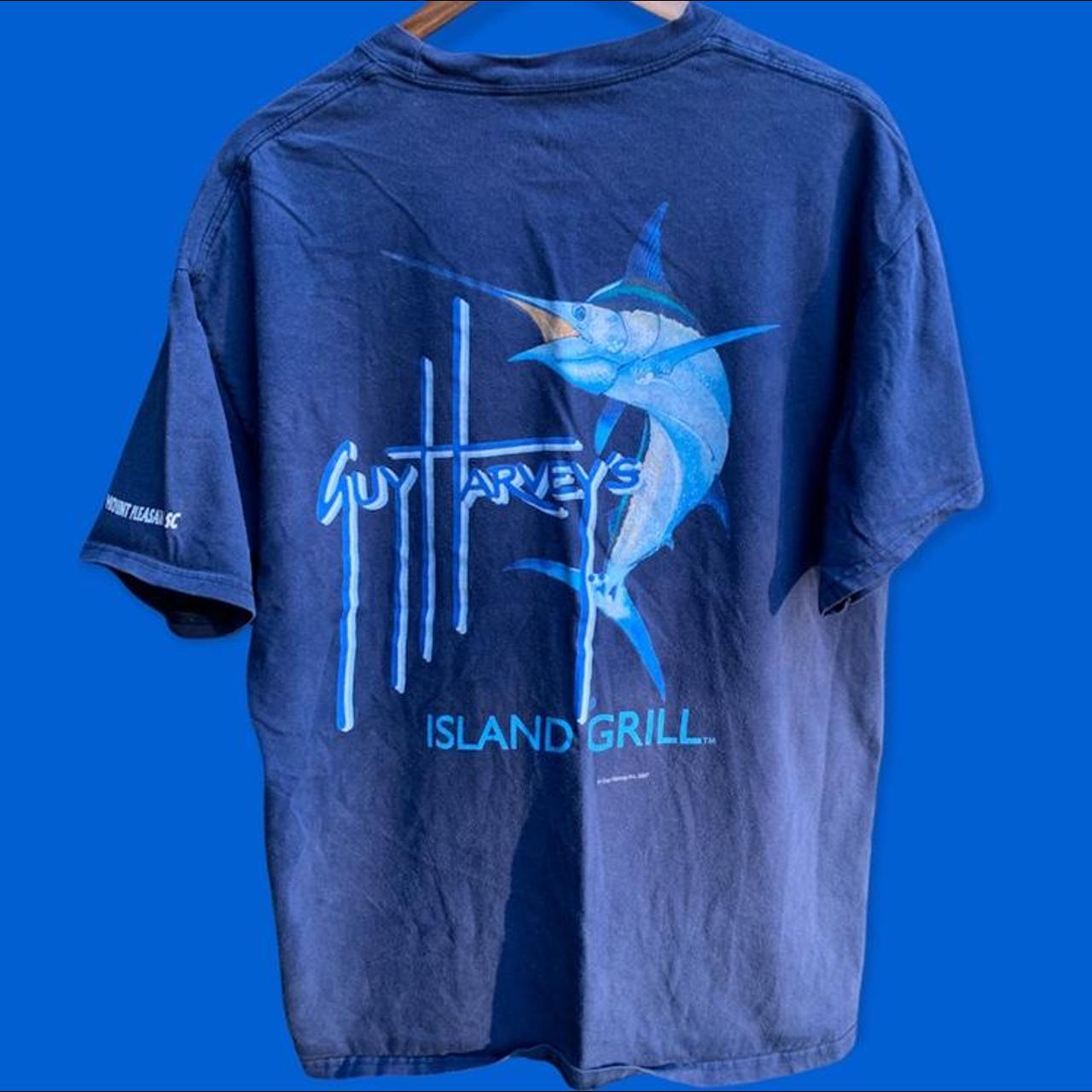 Guy Harvey Men's Navy and Blue Tshirt Depop