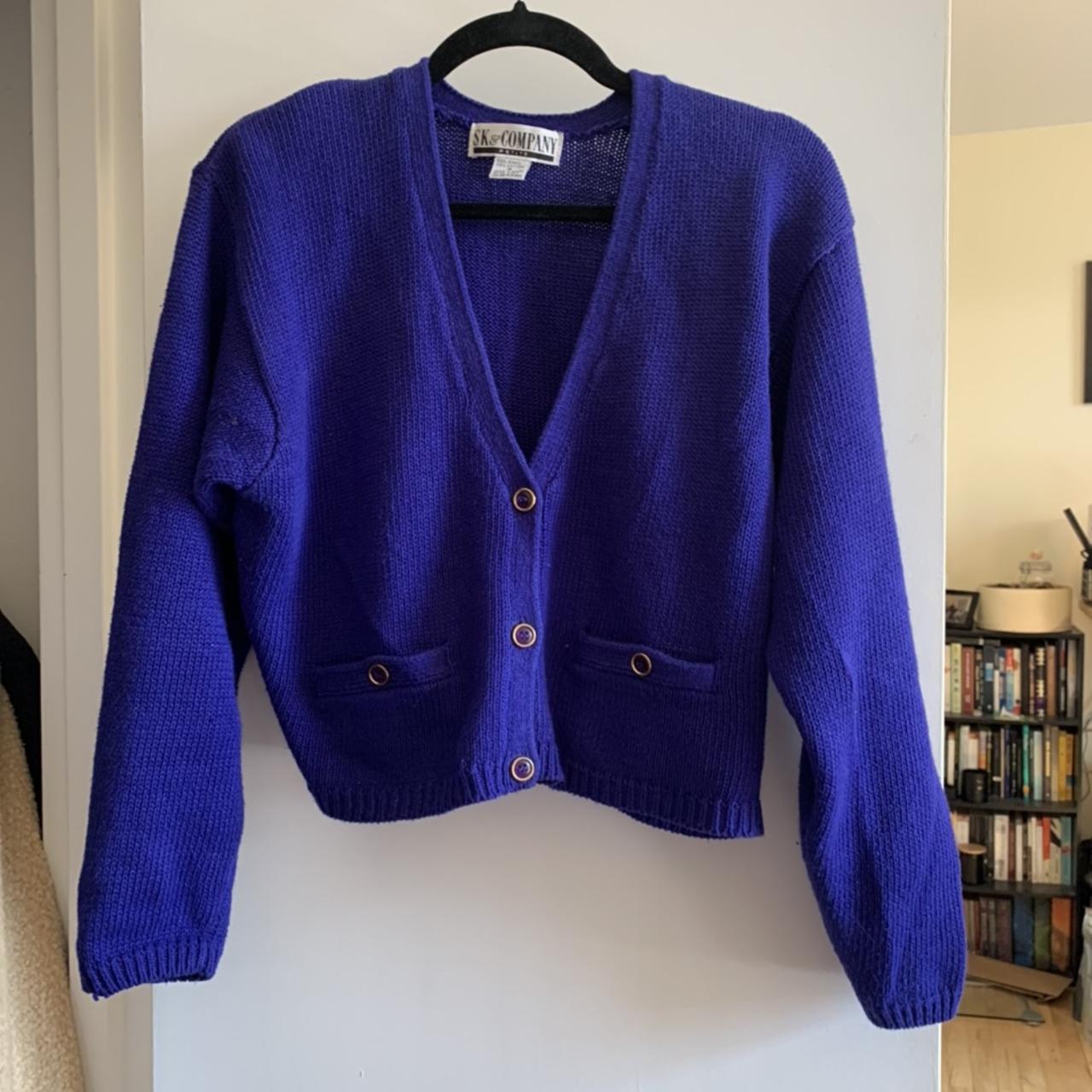 Vintage SK & Company deep blue/purple cardigan with... - Depop