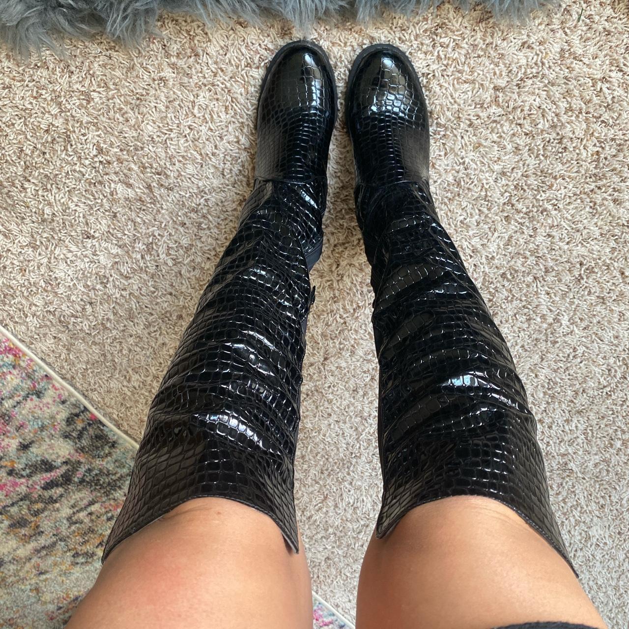 Patent croc knee high boots. The calf area is soft... - Depop