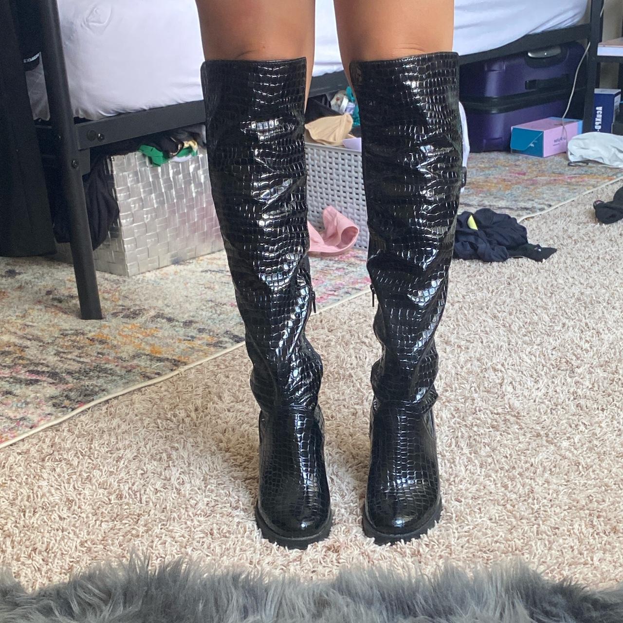 croc patent ankle boots