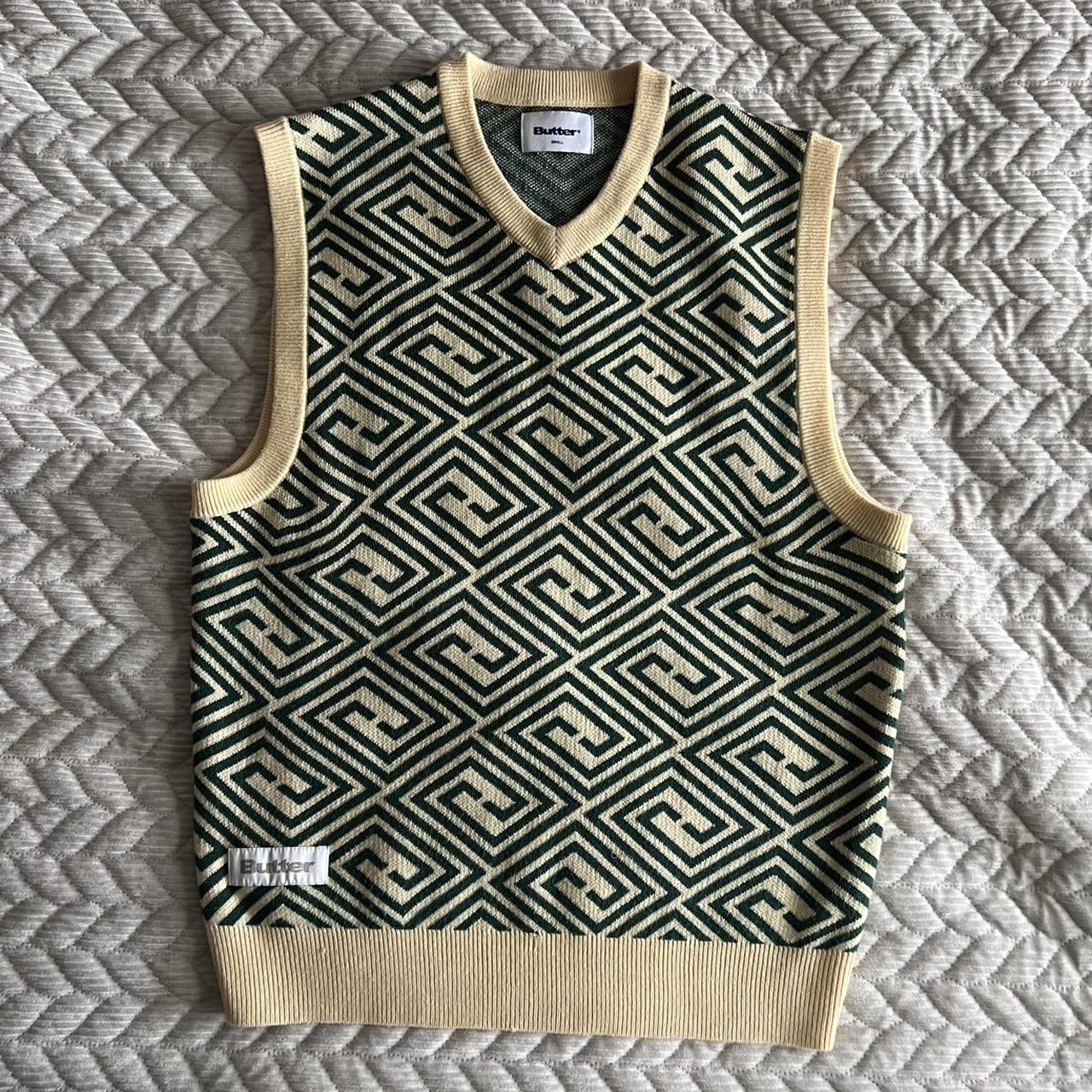 Butter Goods Men's Cream and Green Vest Depop