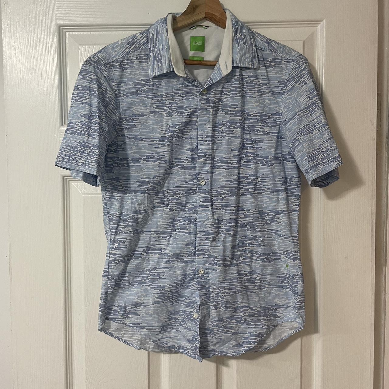 Blue & white Hugo boss shirt Size small &... - Depop