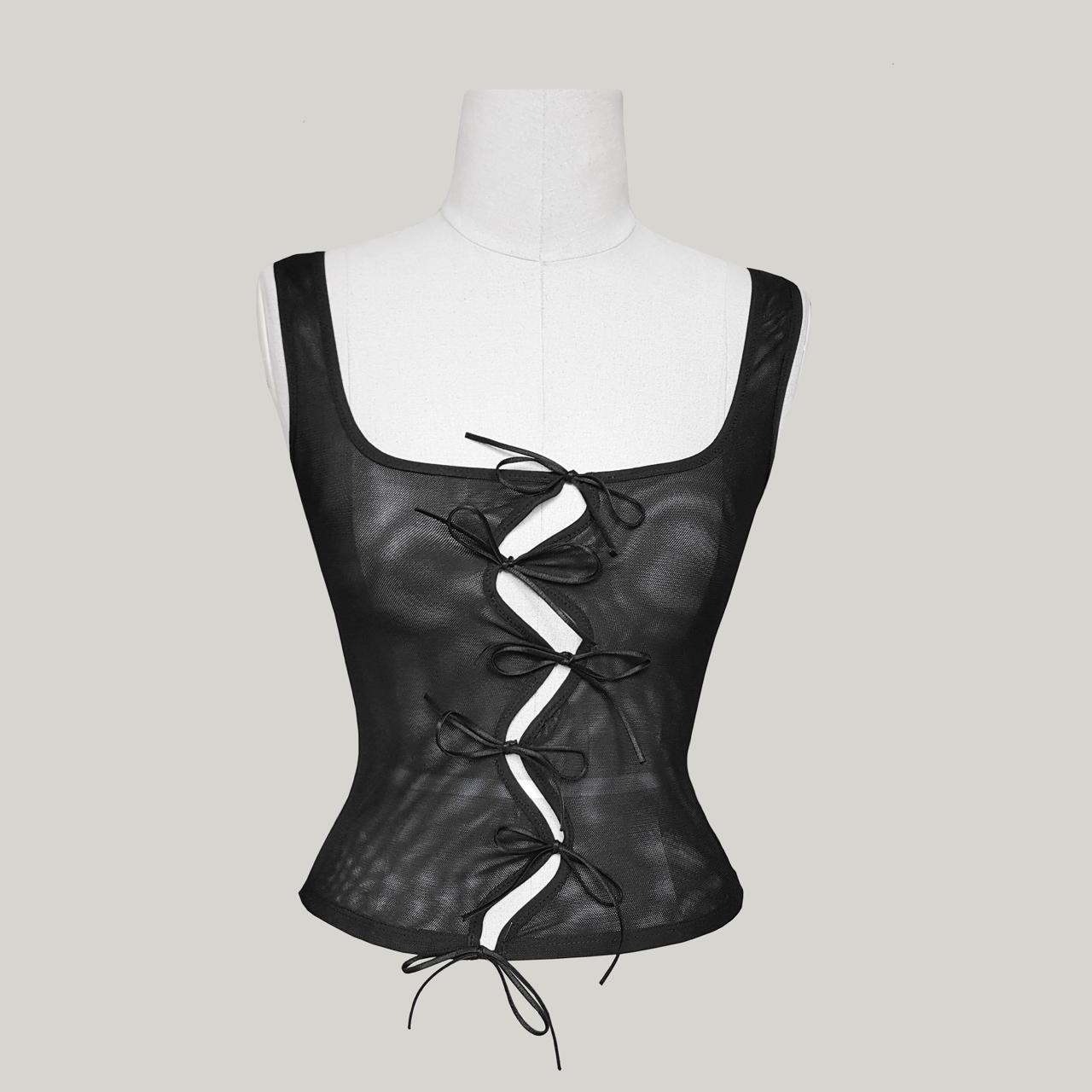 Black mesh tie up detail corset top Black elastic - Depop