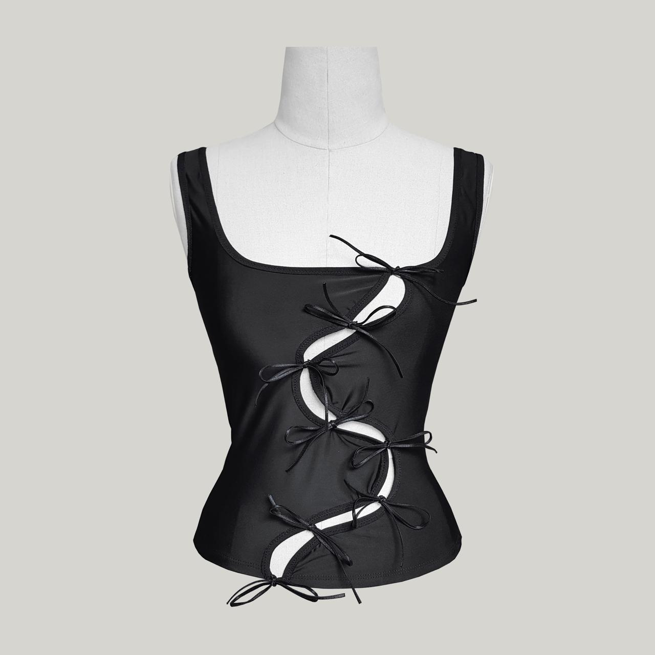 Black lycra tie up detail corset top Black elastic... Depop