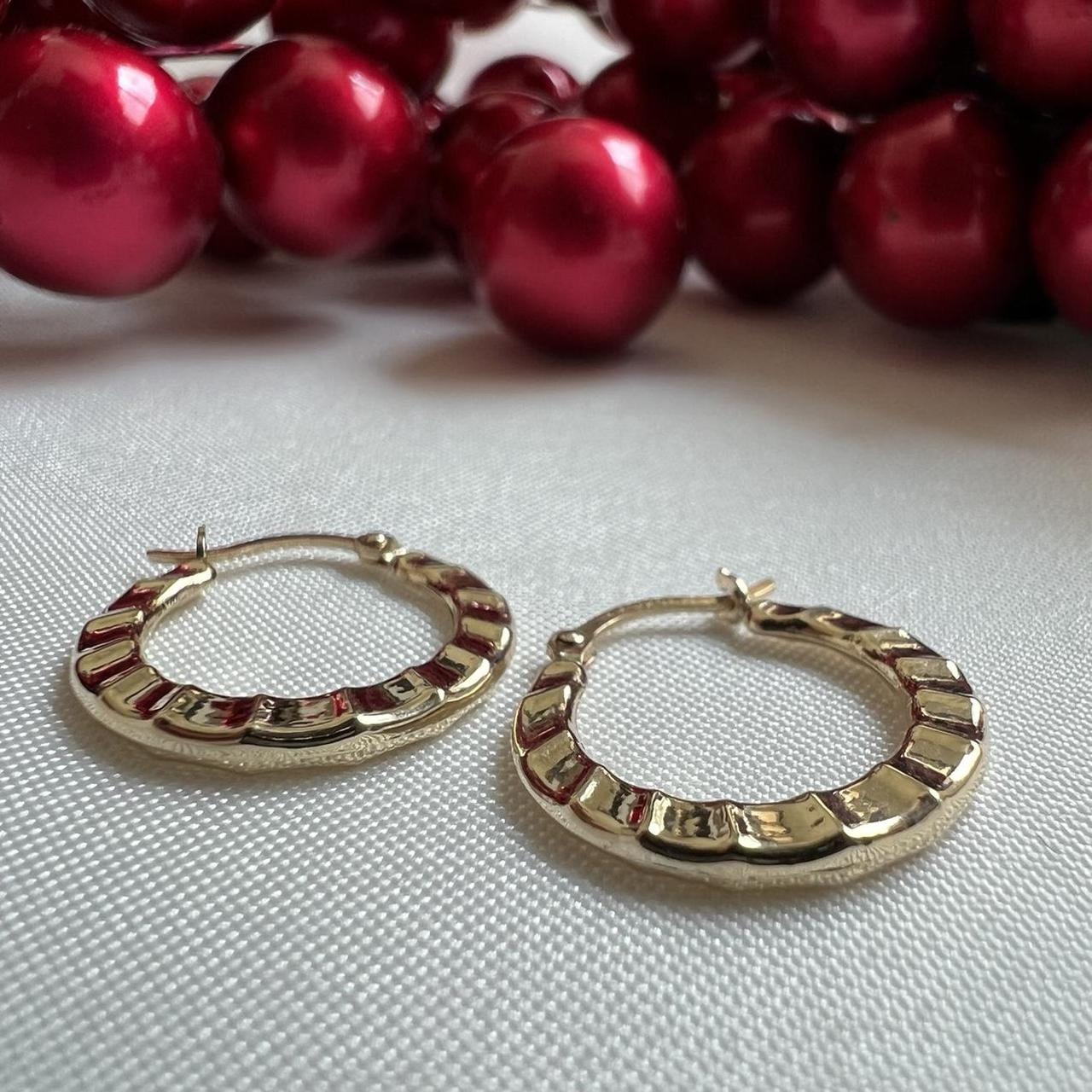 Fancy Hoop earrings 14k solid gold made in Los... Depop