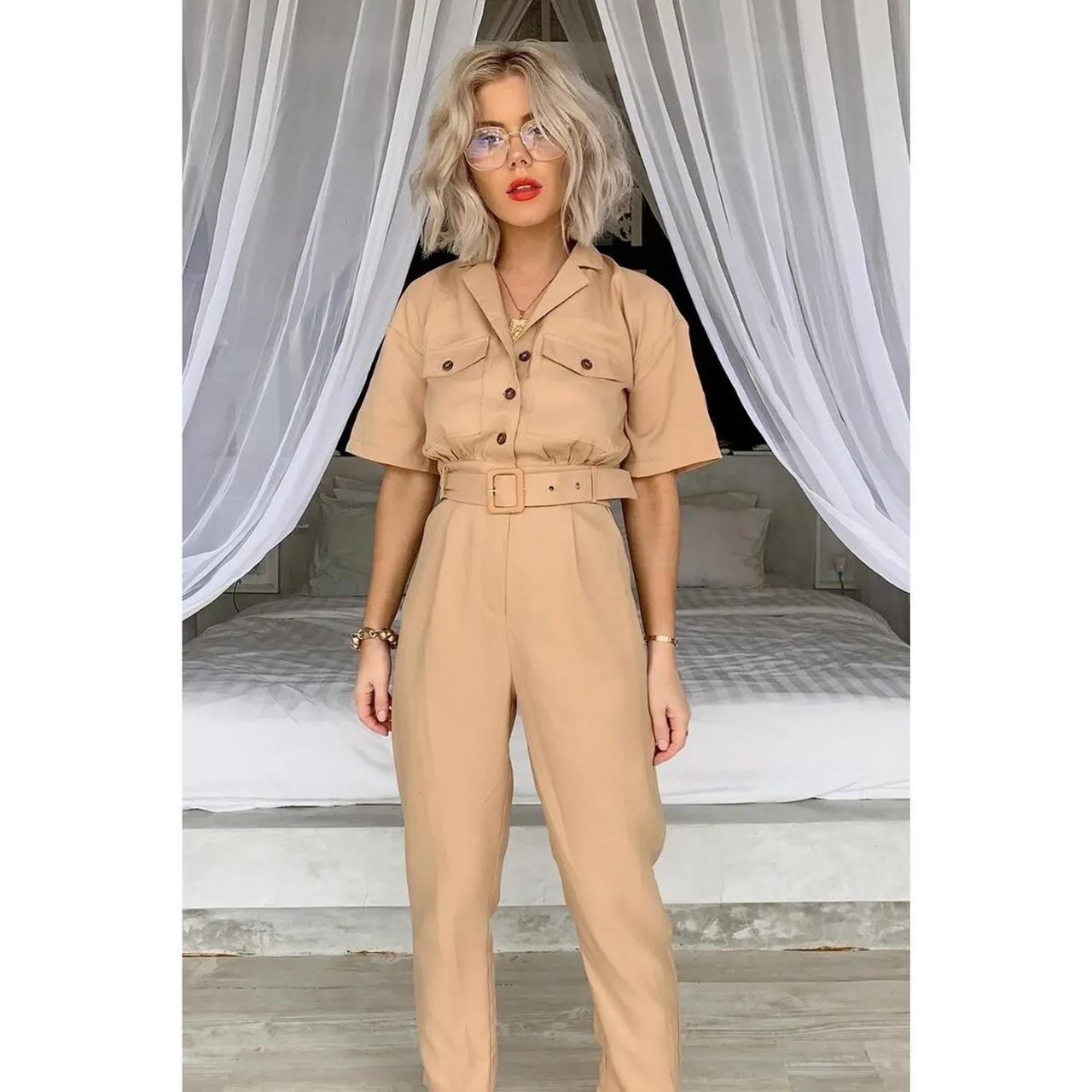 Tan utility jumpsuit deals