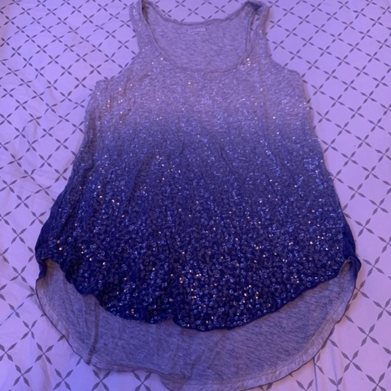 ombré blue sparkle front tank cami top, size extra... Depop