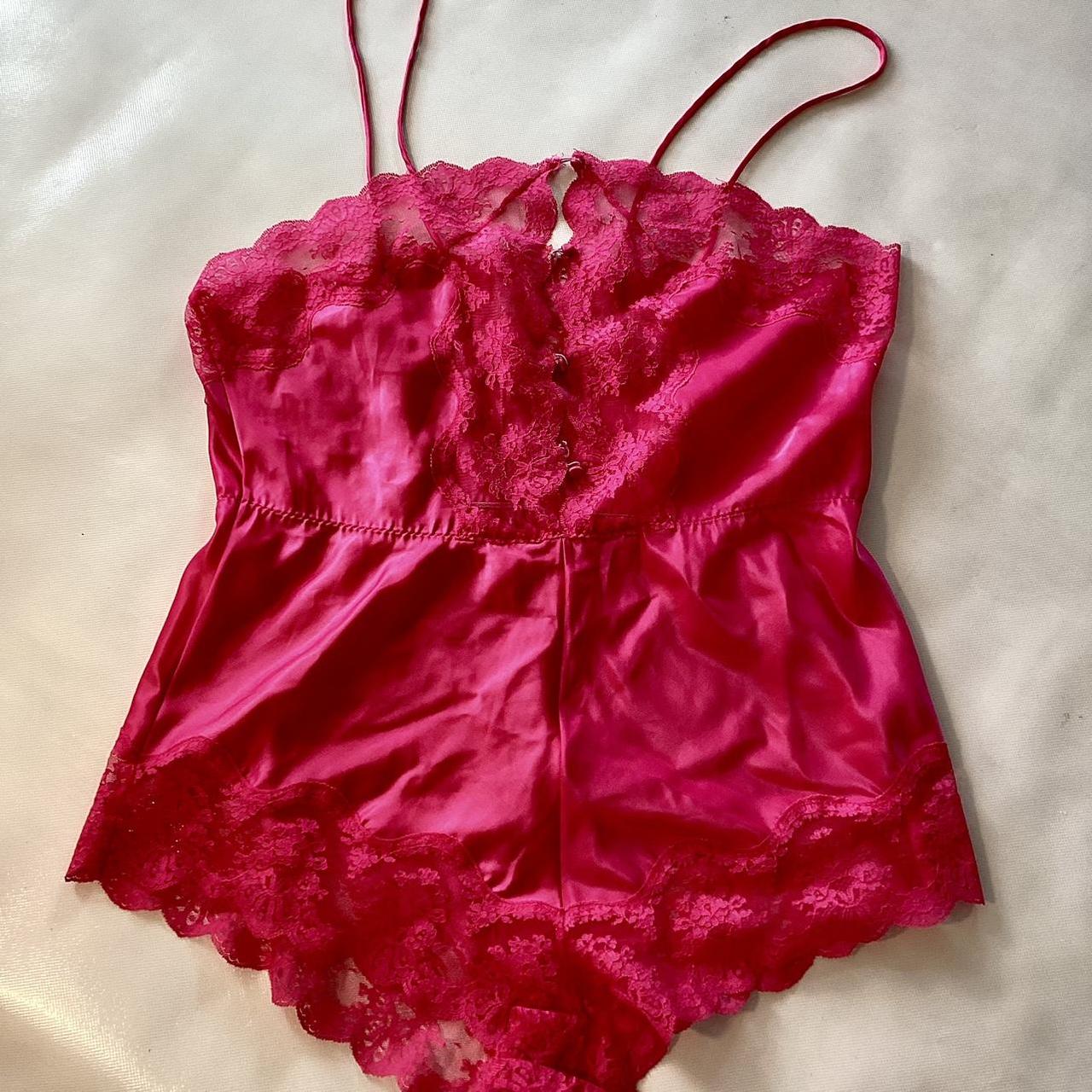 Pink one piece lingerie vintage romper , dark pink ,... - Depop