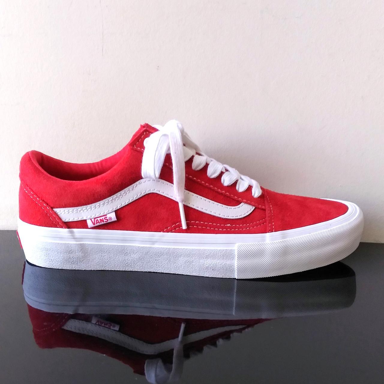 vans old skool pro red & white suede skate shoes