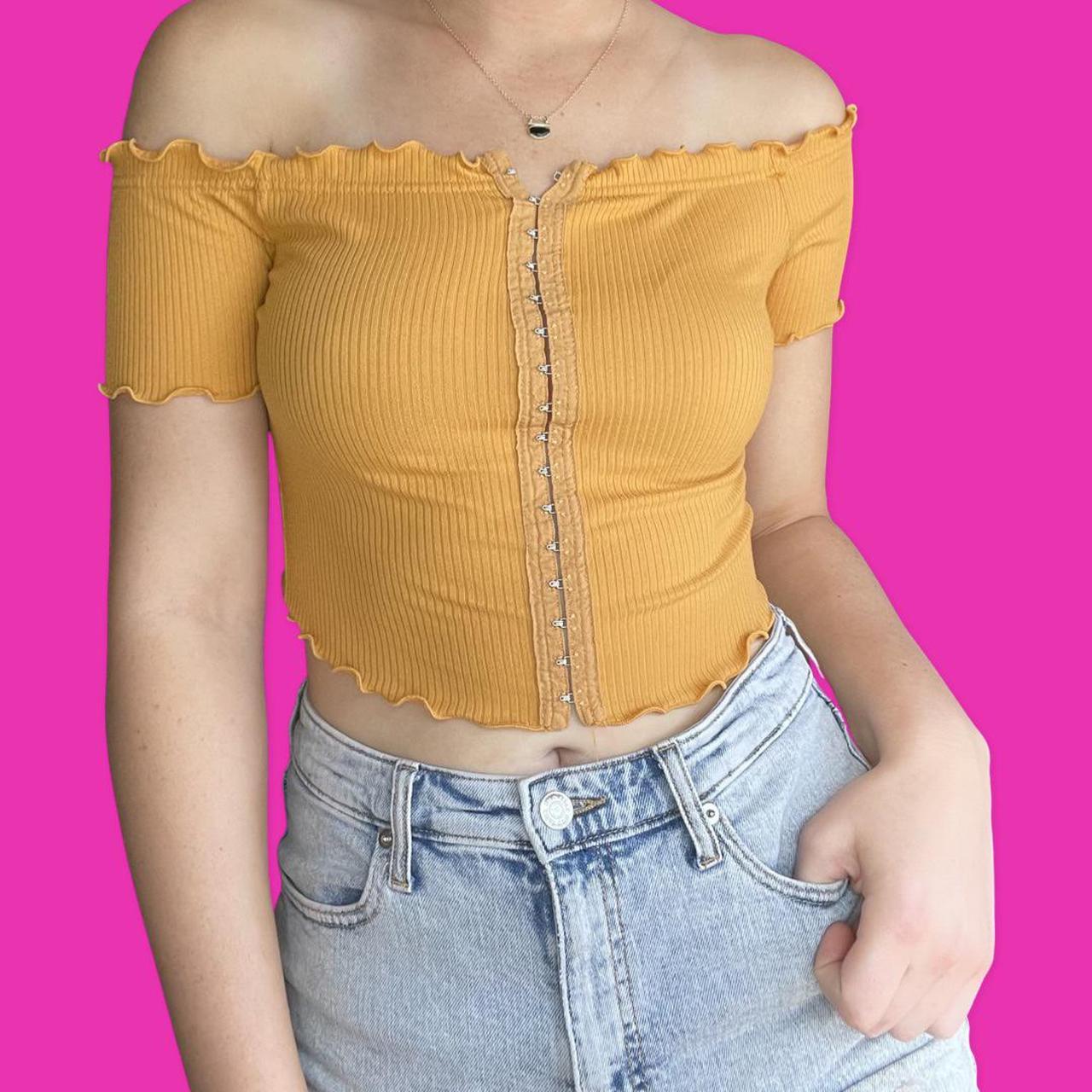 Iris Los Angeles Women S Tan And Yellow Crop Top Depop