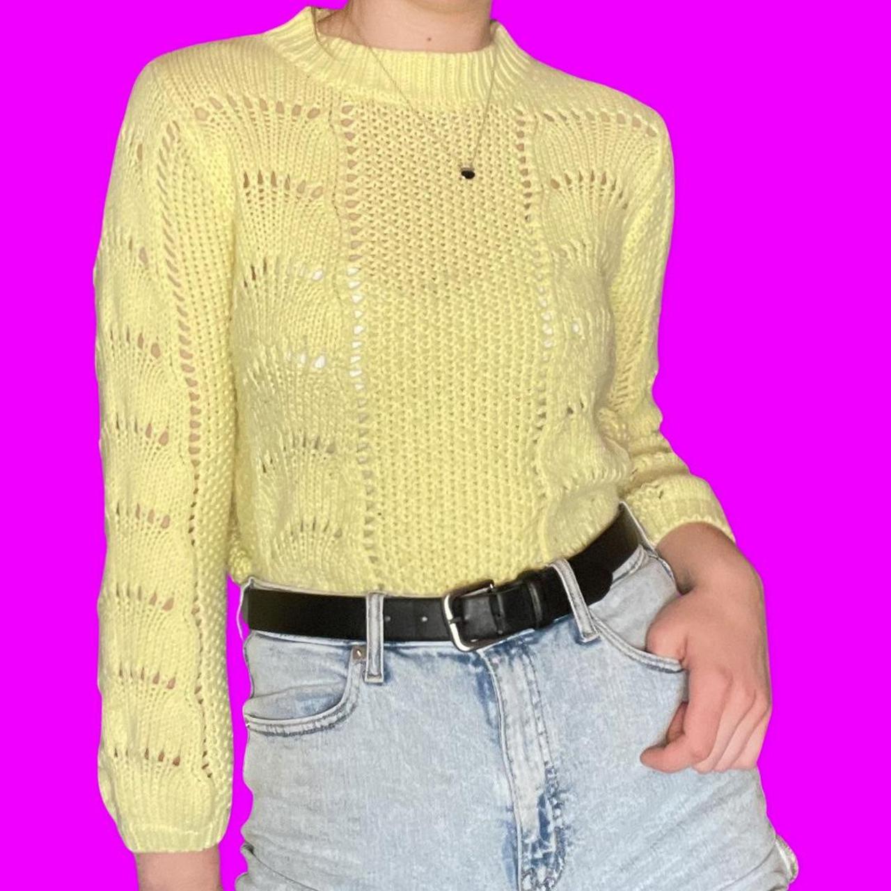 Super cute light yellow crochet sweater! 💛💜 💛 INFO... Depop