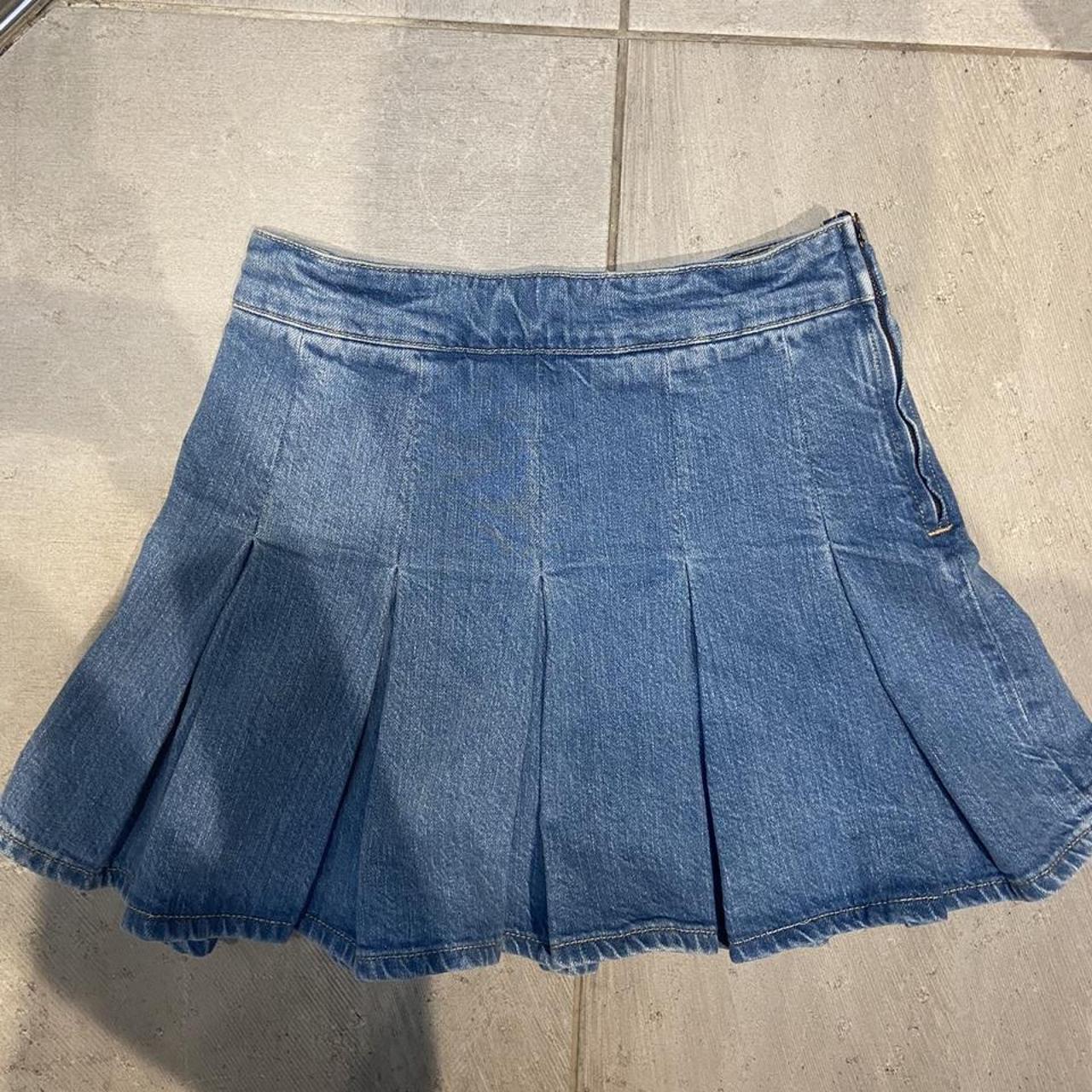 denim pleated mini skirt ( pull and bear ) UK 6 - Depop