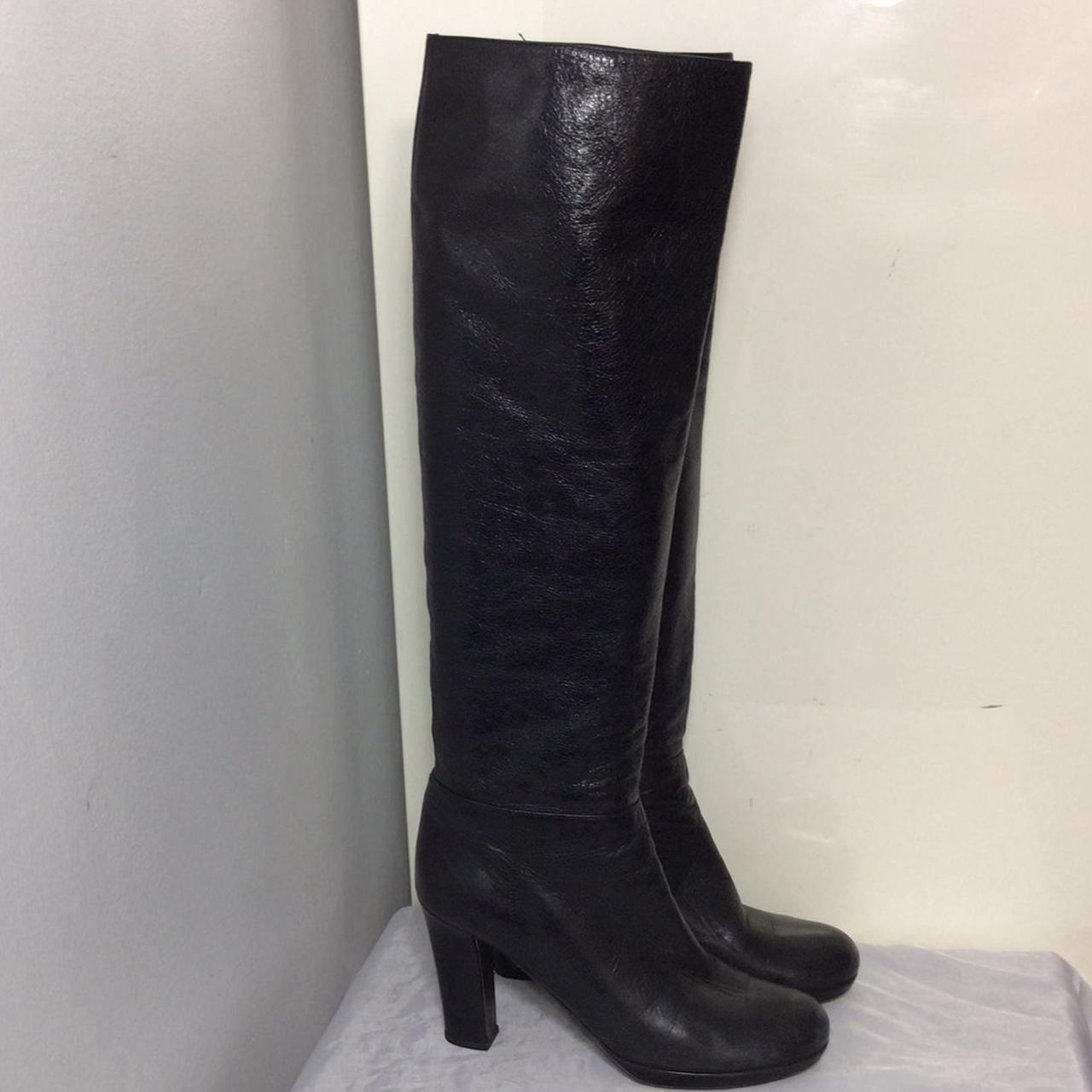 Women’s Black Prada Leather Round Toe/Zip-up Boots... - Depop