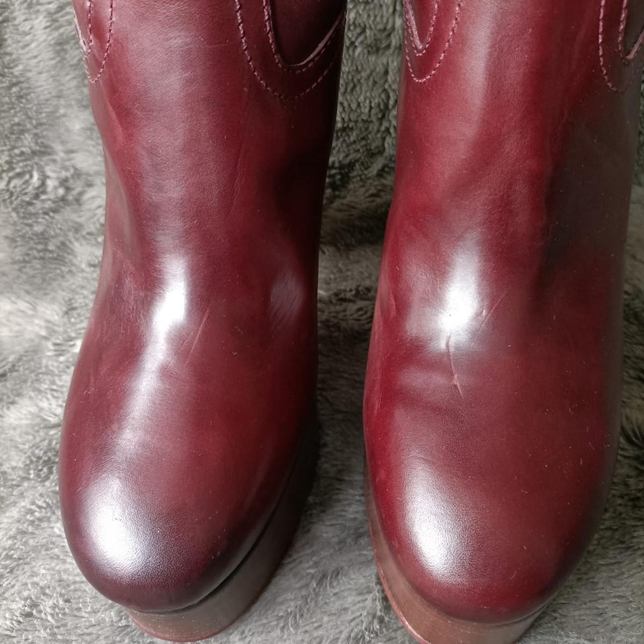 Coach Women's Burgundy and Gold Boots | Depop