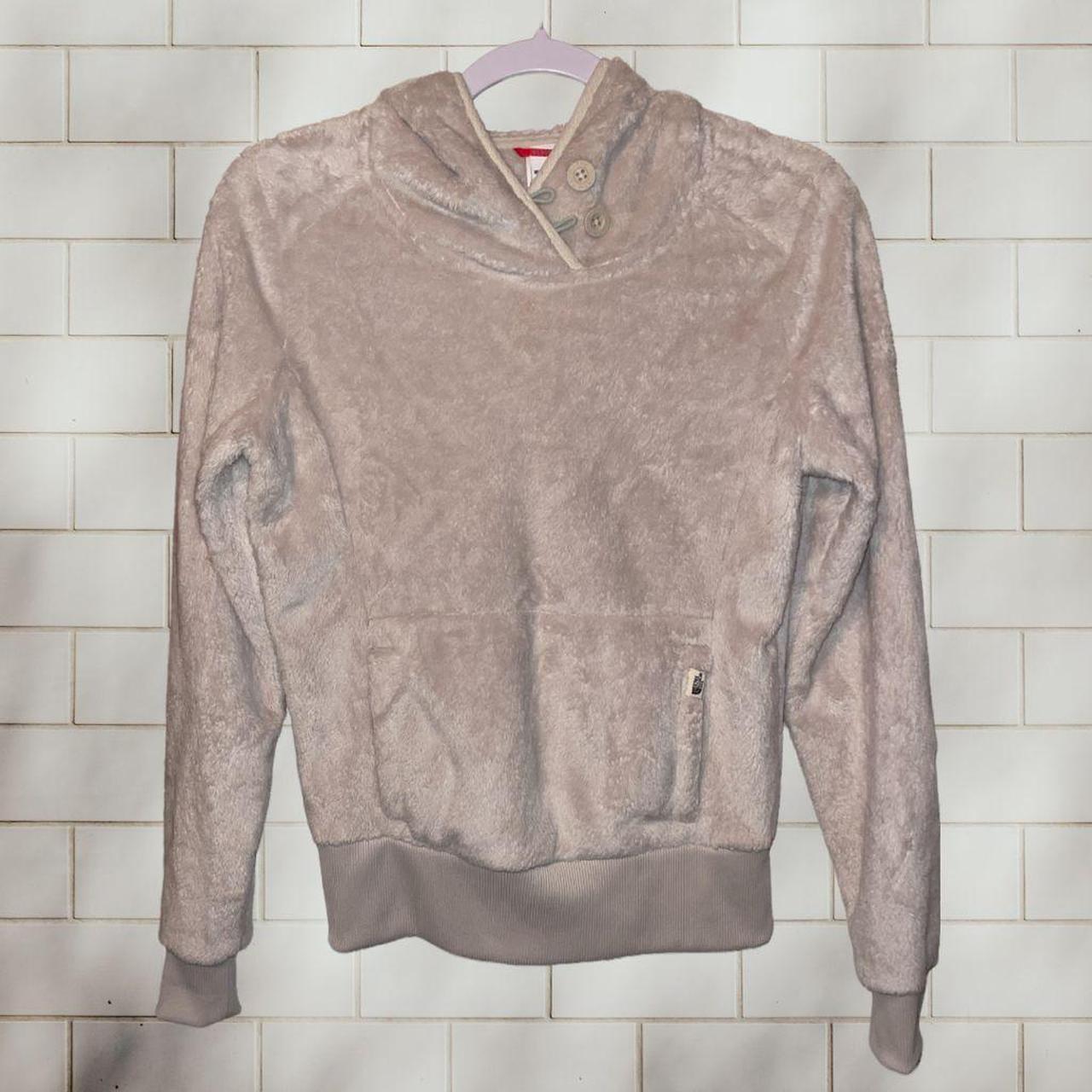The North Face Cream Fuzzy Plush Pullover Hoodie... Depop
