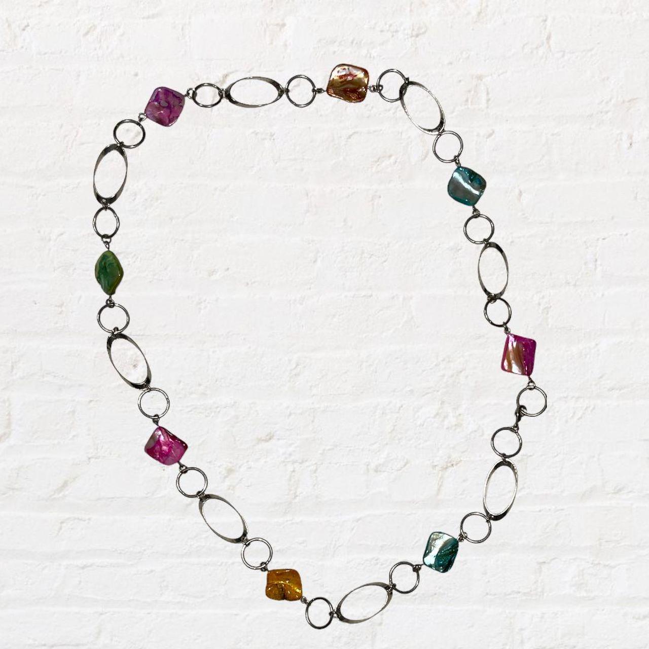 Costume Jewelry Links and Stones Necklace Silver... Depop