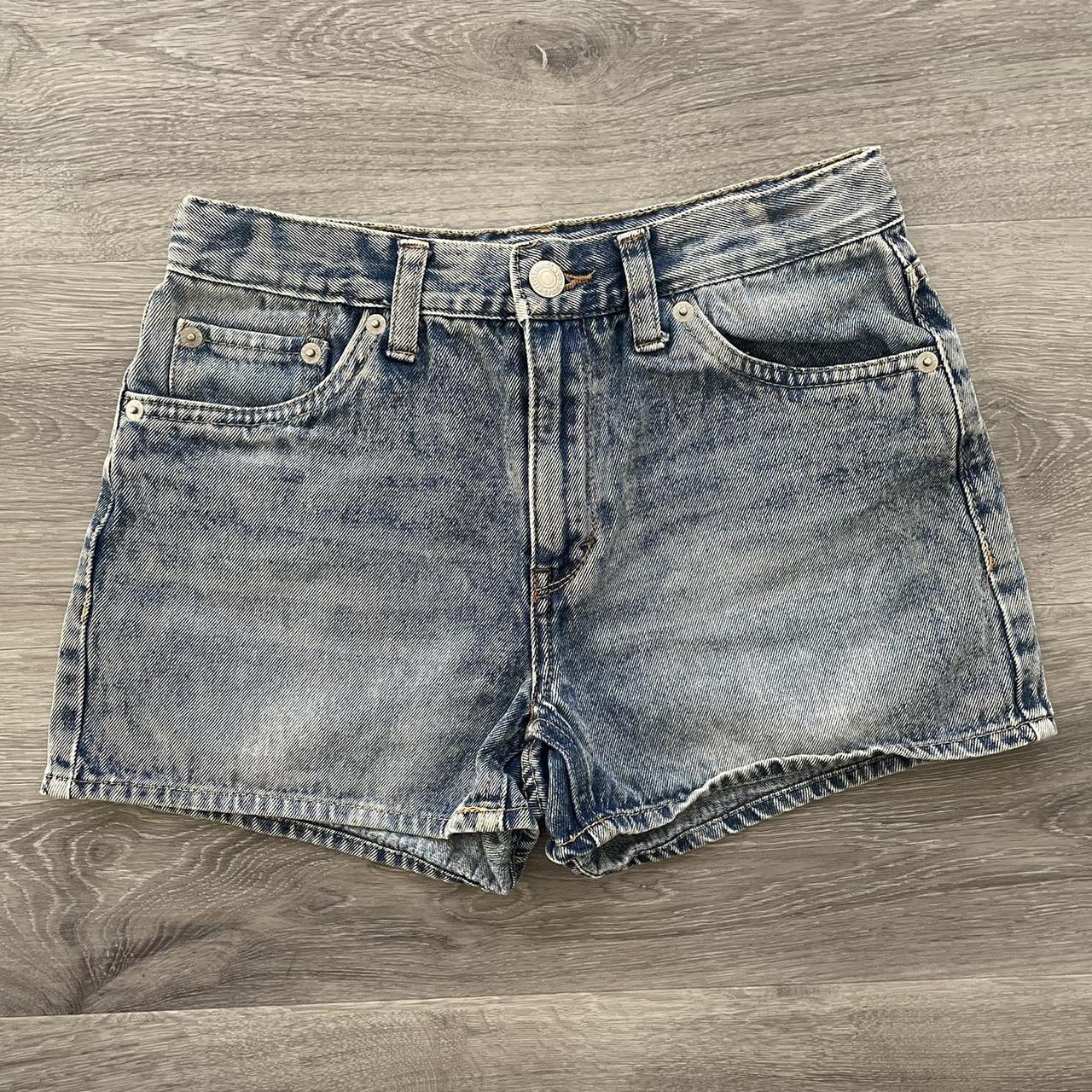 LEVIS Youth High Rise Shorty Shorts in Medium acid... - Depop